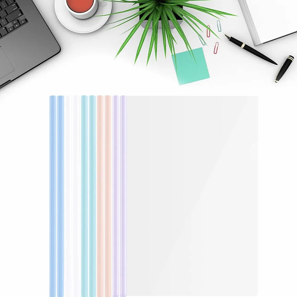 10 Feuilles A4 Couvertures de Rapports Plastique Transparent Barre Coulissante