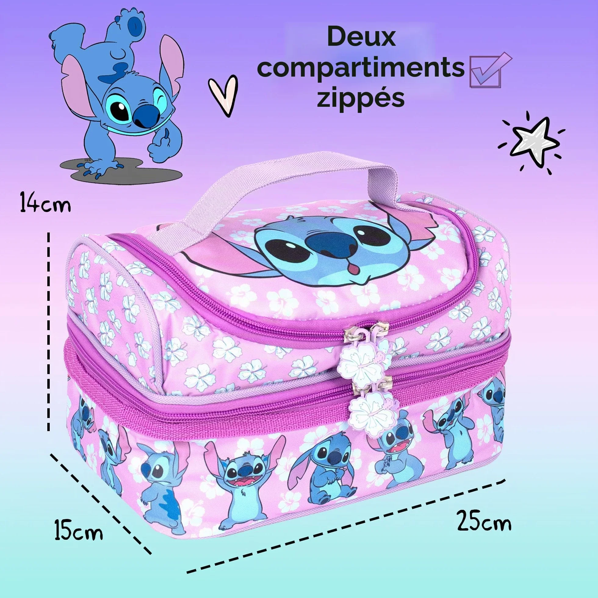 Disney Stitch Sac à déjeuner multi-compartiments isolation thermique double étage filles