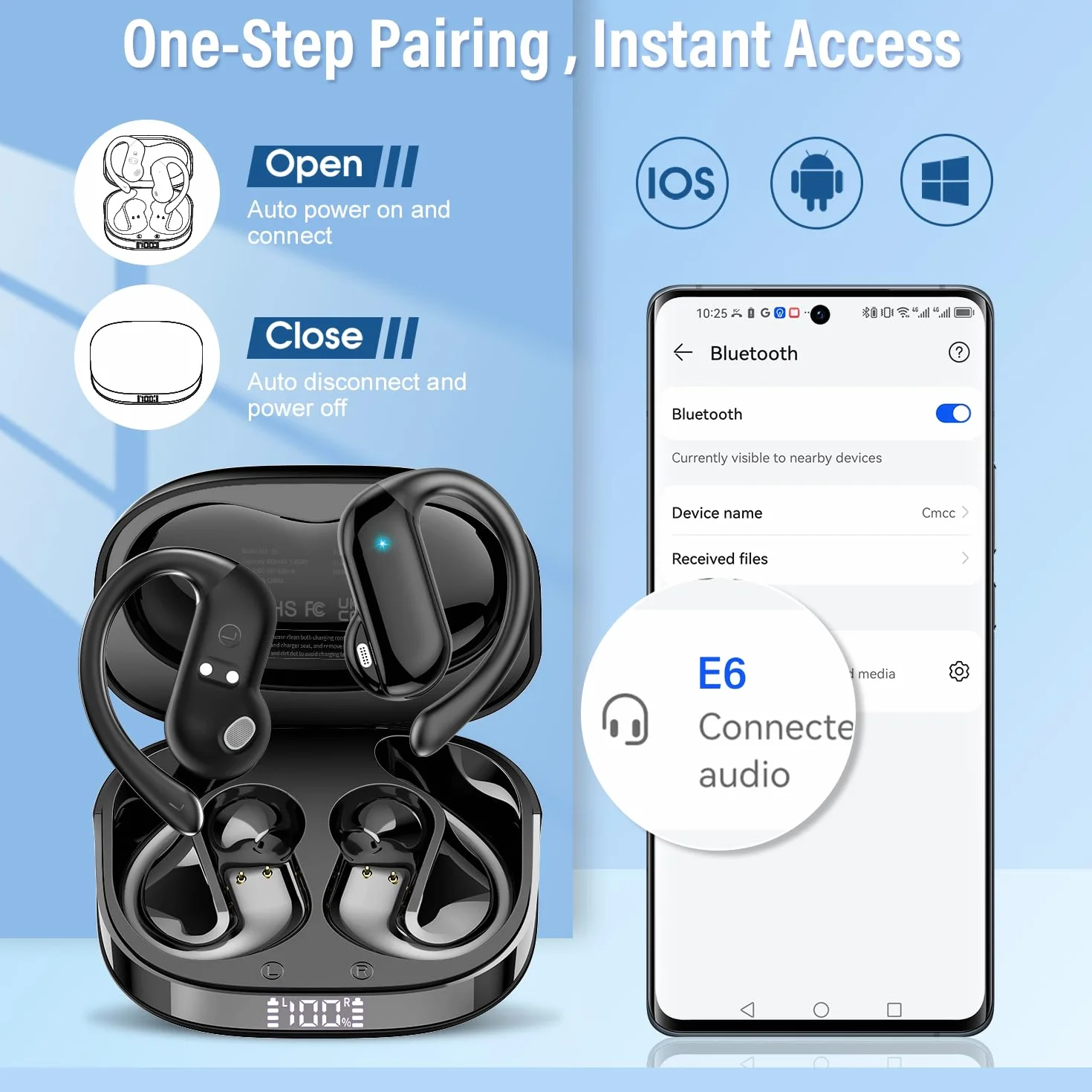 AI Ecouteur Traducteur Instantané Bluetooth 5.4 165 Langues 8 Modes Traduction 42H Open Ear ENC APP Noir