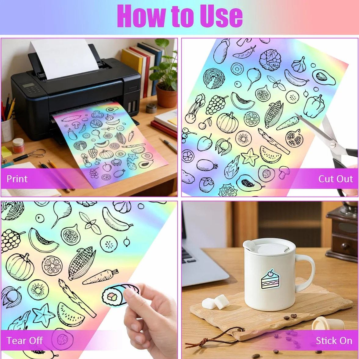 Papier Holographique Autocollant A4 30 Feuilles Vinyle Imprimable pour Imprimantes Laser et Jet d'Encre (210 x 297 mm)