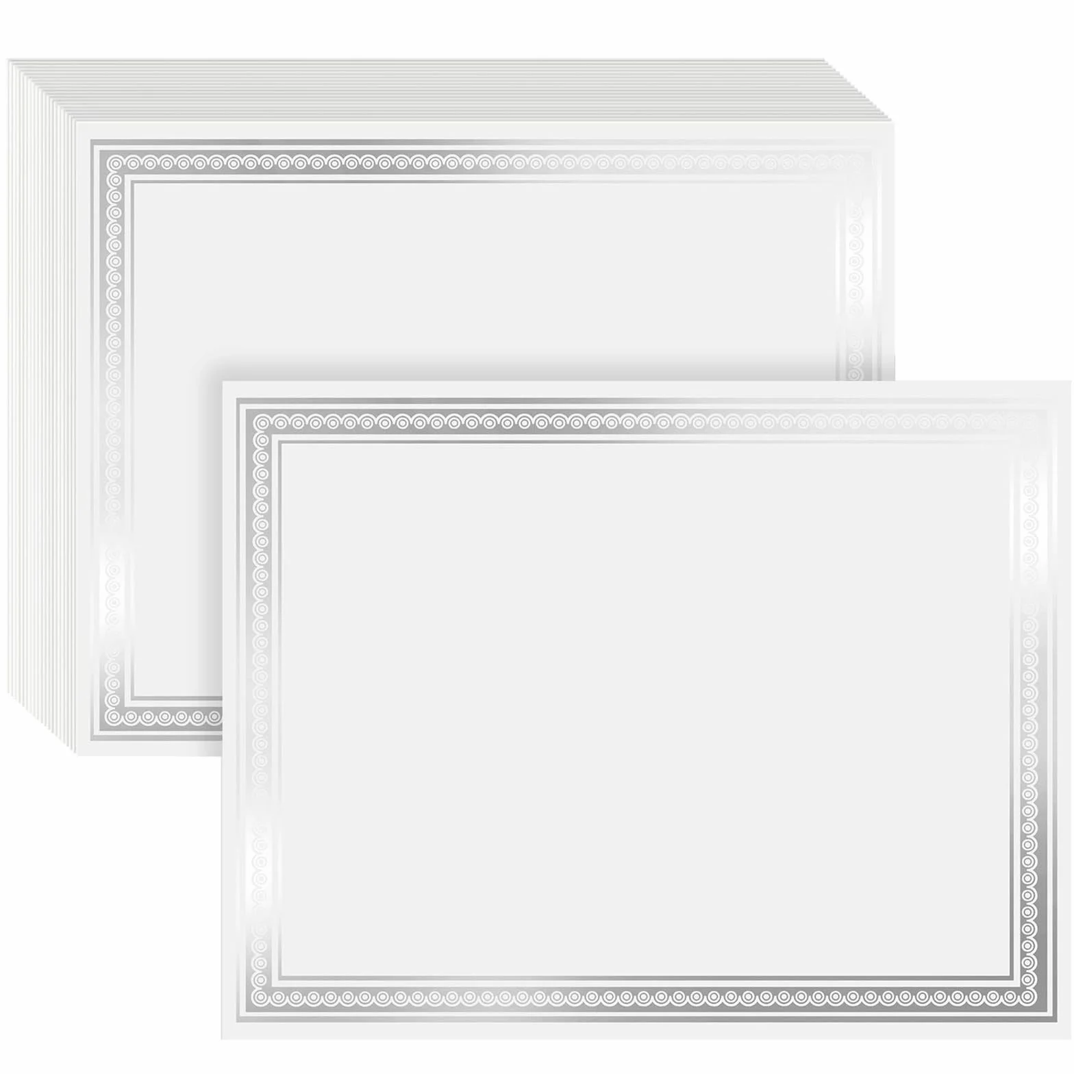 Papier Vierge Diplôme Certificat Récompense 50 Feuilles Ivoire Bordure Argentée 21,6 x 28 cm