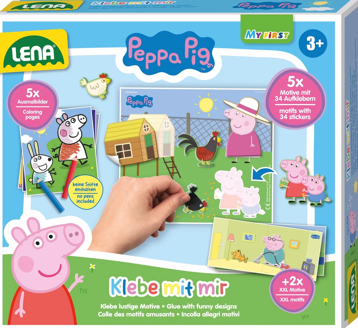 LENA Colle avec Moi Peppa Pig Kit Complet Autocollants 2 Grands Motifs dès 3 Ans