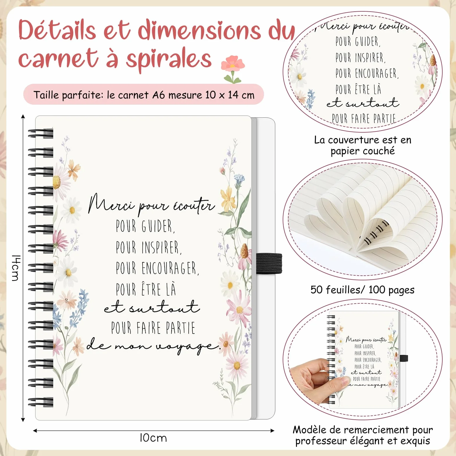 Sinmoe Cadeaux de Merci Maitresse Sac en Toile Porte-Clés Cahier Stylo Carte Enveloppe