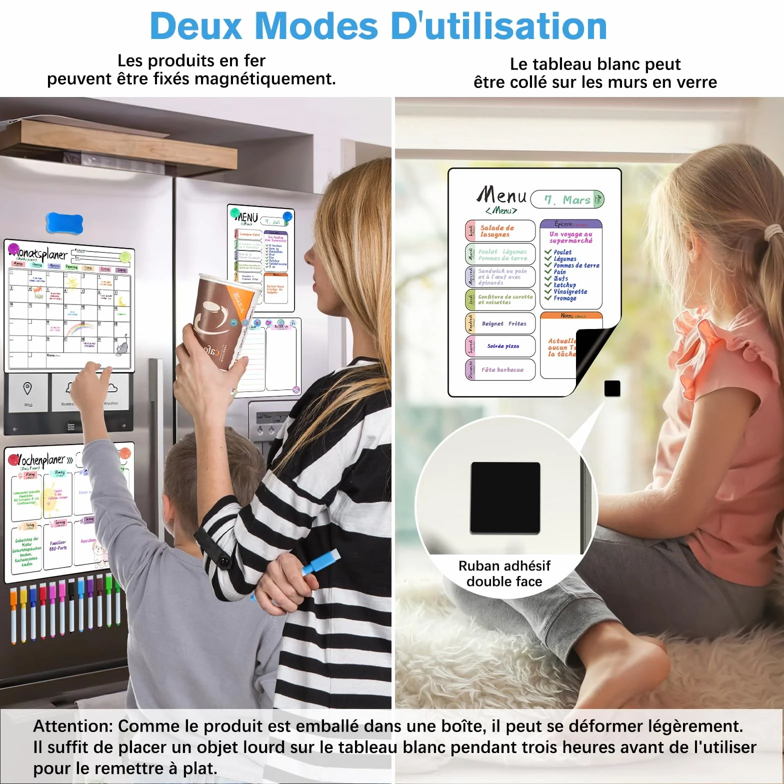 Calendrier Magnetique Frigo 4 Pièces Planificateurs Mensuels Magnétiques Effaçables Tableau Menu Semaine Liste de Courses