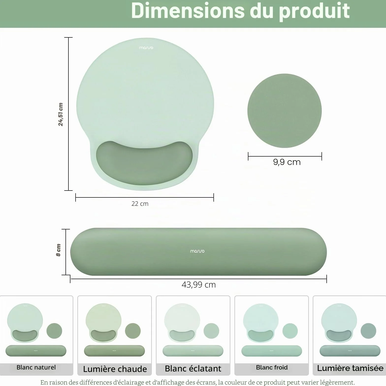 MOSISO Repose-Poignet Souris & Clavier Courbe Circulaire Ergonomique Base Antidérapante Soulagement Douleur Tissu Doux Mousse Mémoire Surélevée Vert Antique