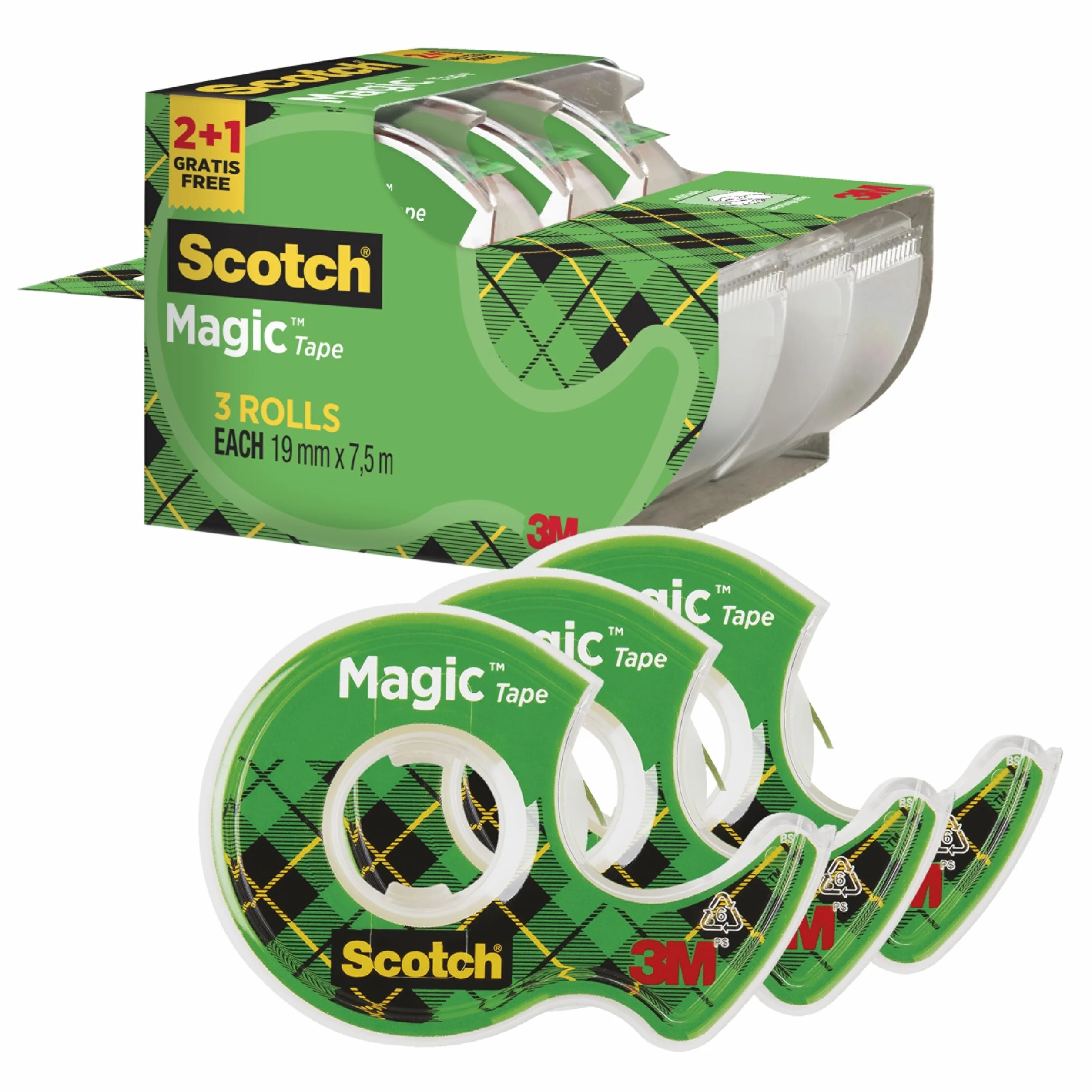 Scotch Magic Tape Ruban Adhésif Transparent Lot de 3 19mm x 7.5m
