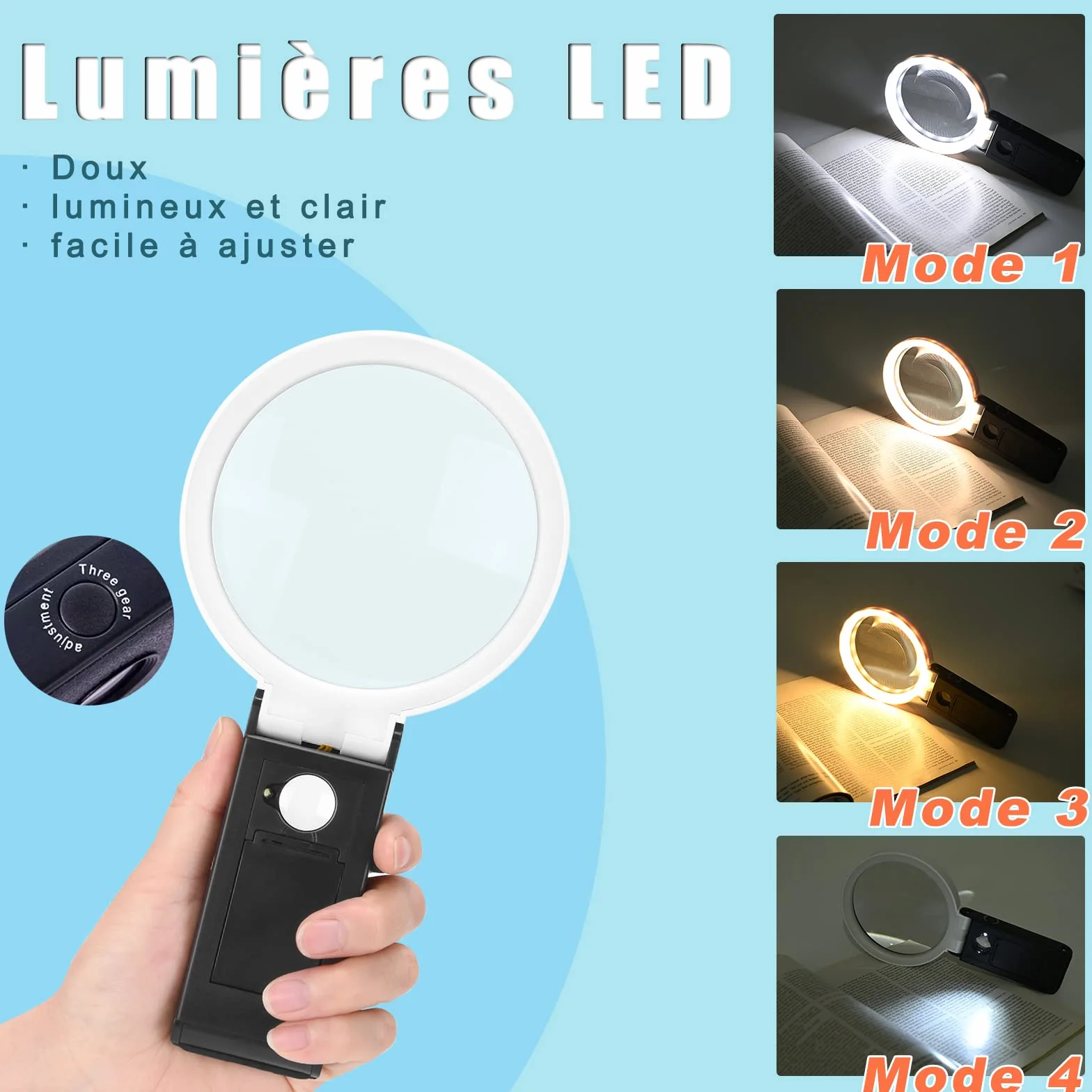 Grande Loupe 10X 30X LED Portable avec Lumière et Support
