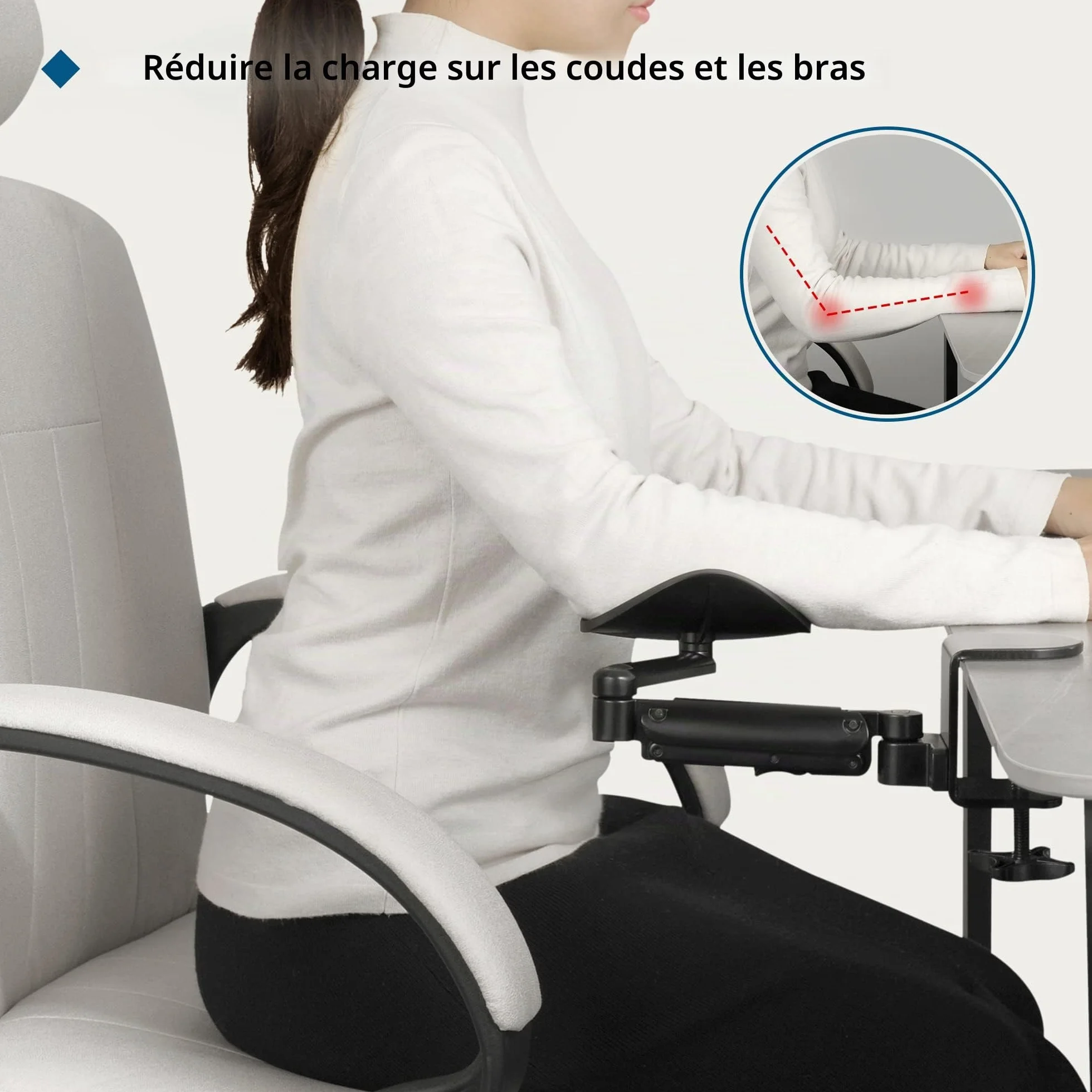 BONTEC Support de Bras Ergonomique Pivotant 360° 342 mm Aluminium Charge 12 kg Noir