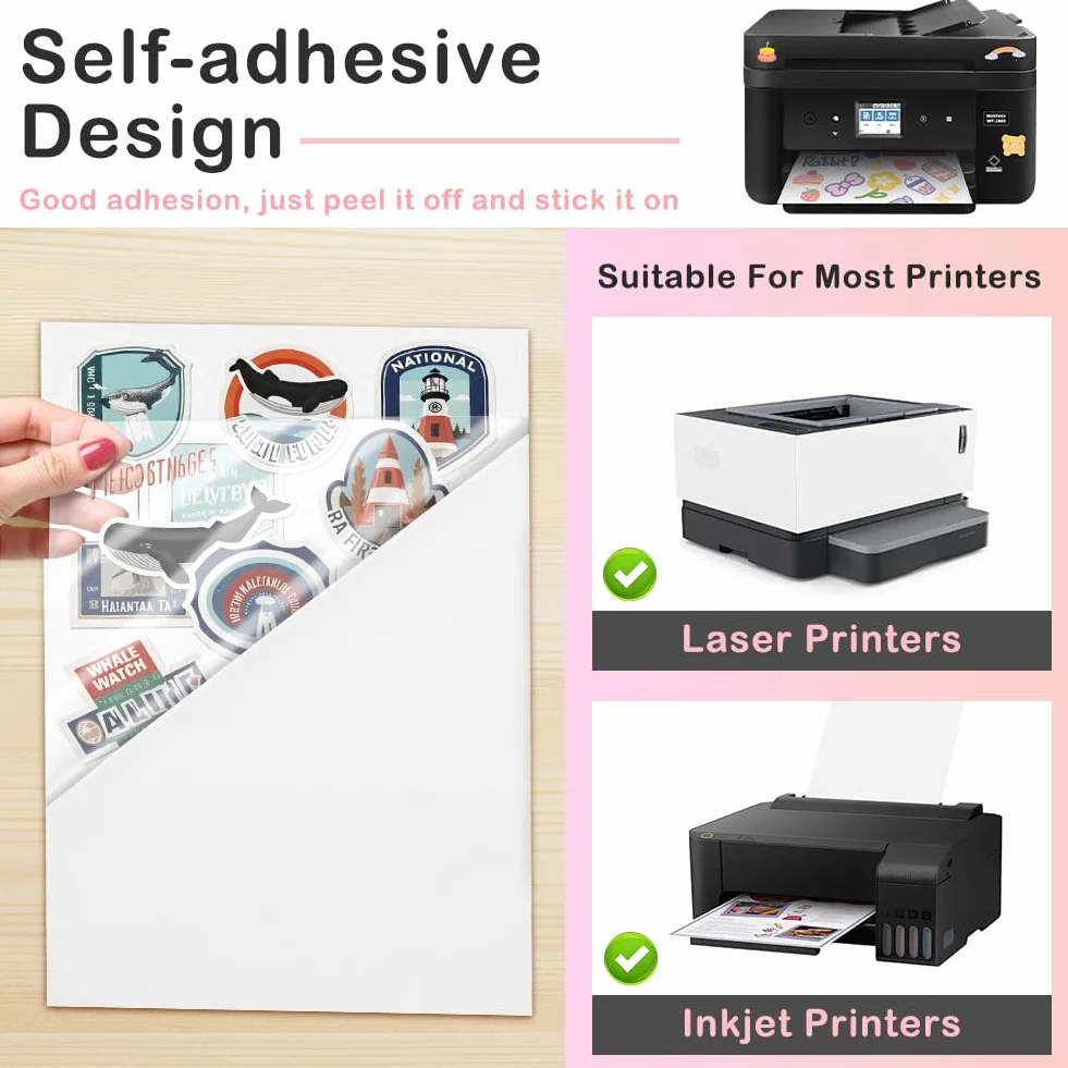 Papier Autocollant Transparent A4 12 Feuilles Vinyle Imprimable Étanche pour Imprimante Jet d'Encre