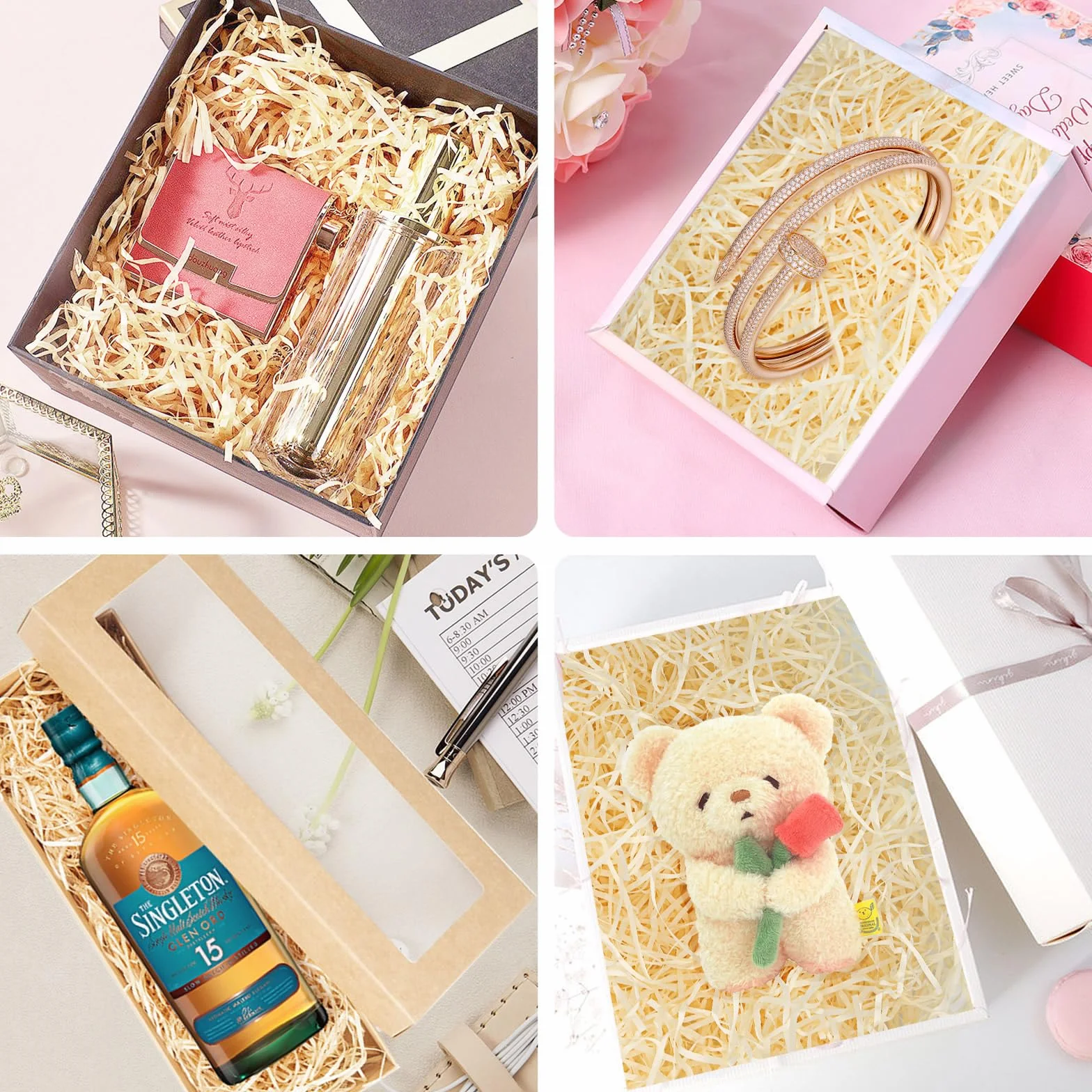 Papier Déchiqueté 150g, Remplissage Panier Cadeau, Raffia Papier de Soie (Champagne)