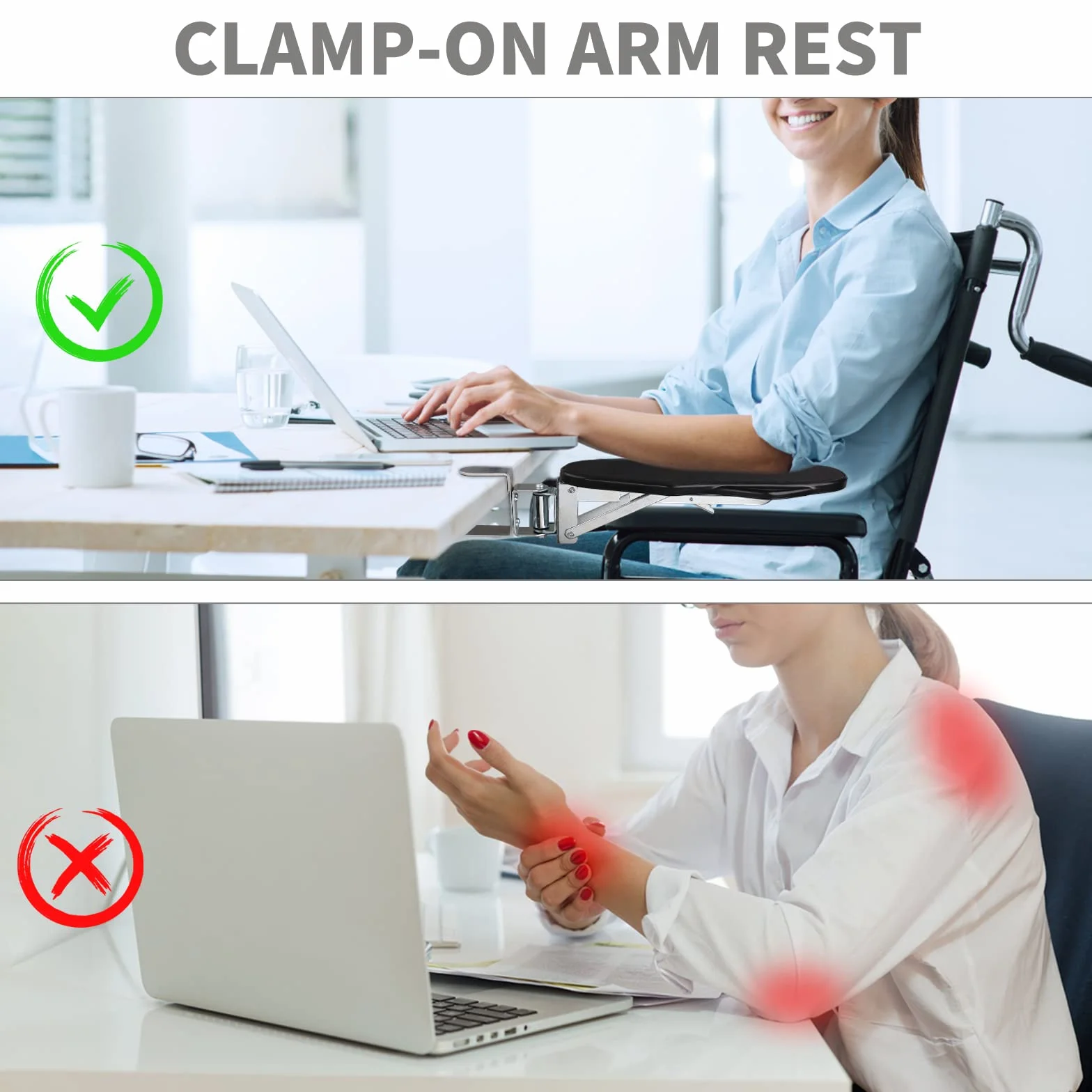 Repose Bras Ergonomique Bureau, Support Repose-poignet Rotatif 180°, Coude Support Extension Réglable Ordinateur Noir