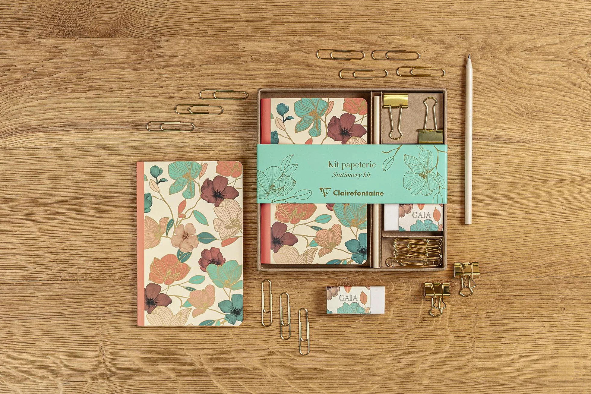 Clairefontaine Kit de Papeterie Gaïa beige Carnet 11x17 cm 64 Pages Lignées