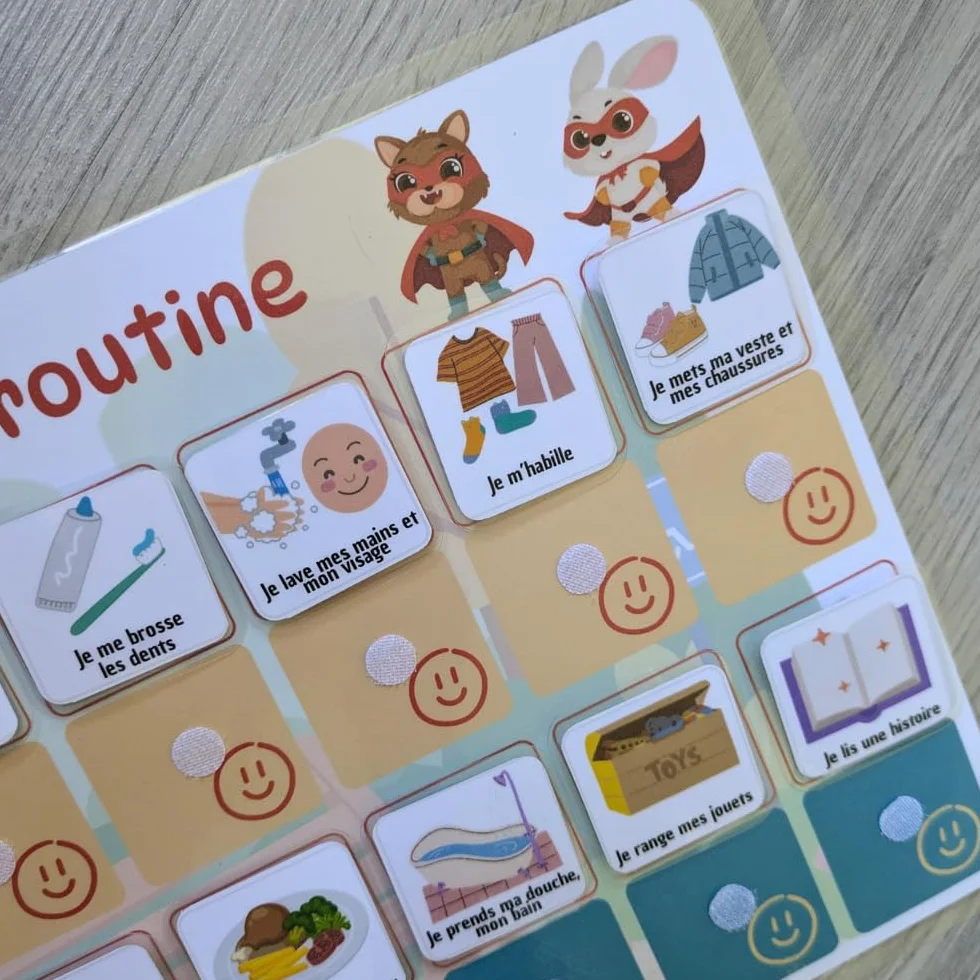 Tableau routine enfant Super-héros – Planning matin et soir – Calendrier tâches rituels – 30 étiquettes