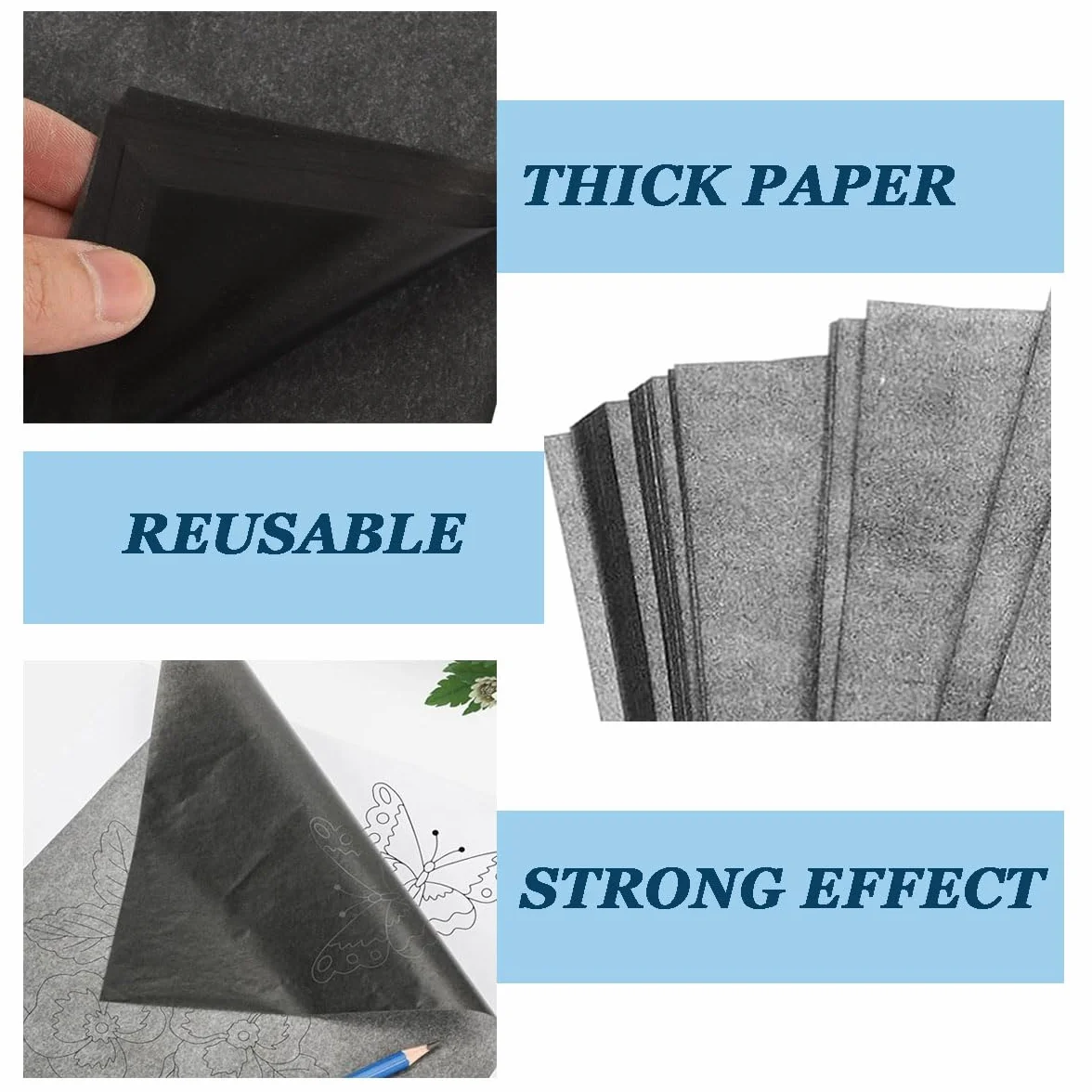 Papier de Copie Carbone A4 Graphite Transfert 200 Pièces pour Traçage sur Bois Toile Tissu