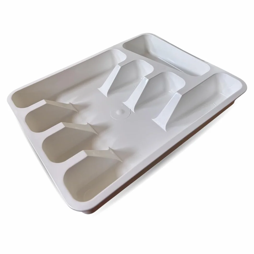 PARENCE Organisateur Couverts 5 Compartiments Range-Tiroir Cuisine Plastique 33x26x5 cm Blanc