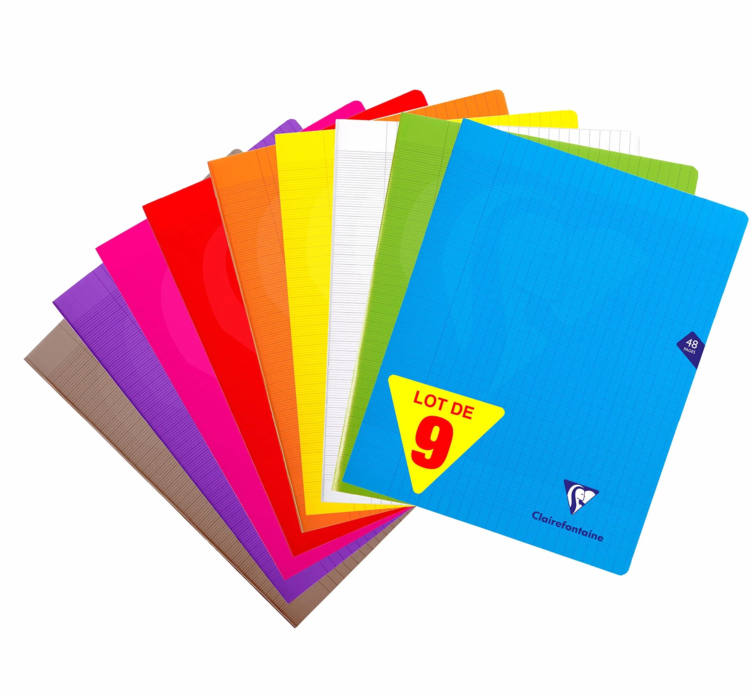 Clairefontaine Lot de 9 Cahiers Agrafés Mimesys 24x32 cm 48 Pages Grands Carreaux Couvertures Polypro