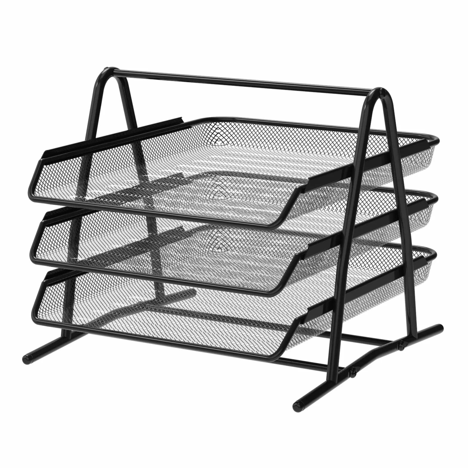 Detectalia Plateau Organisateur de Bureau 3 Niveaux Noir A4 Métallique