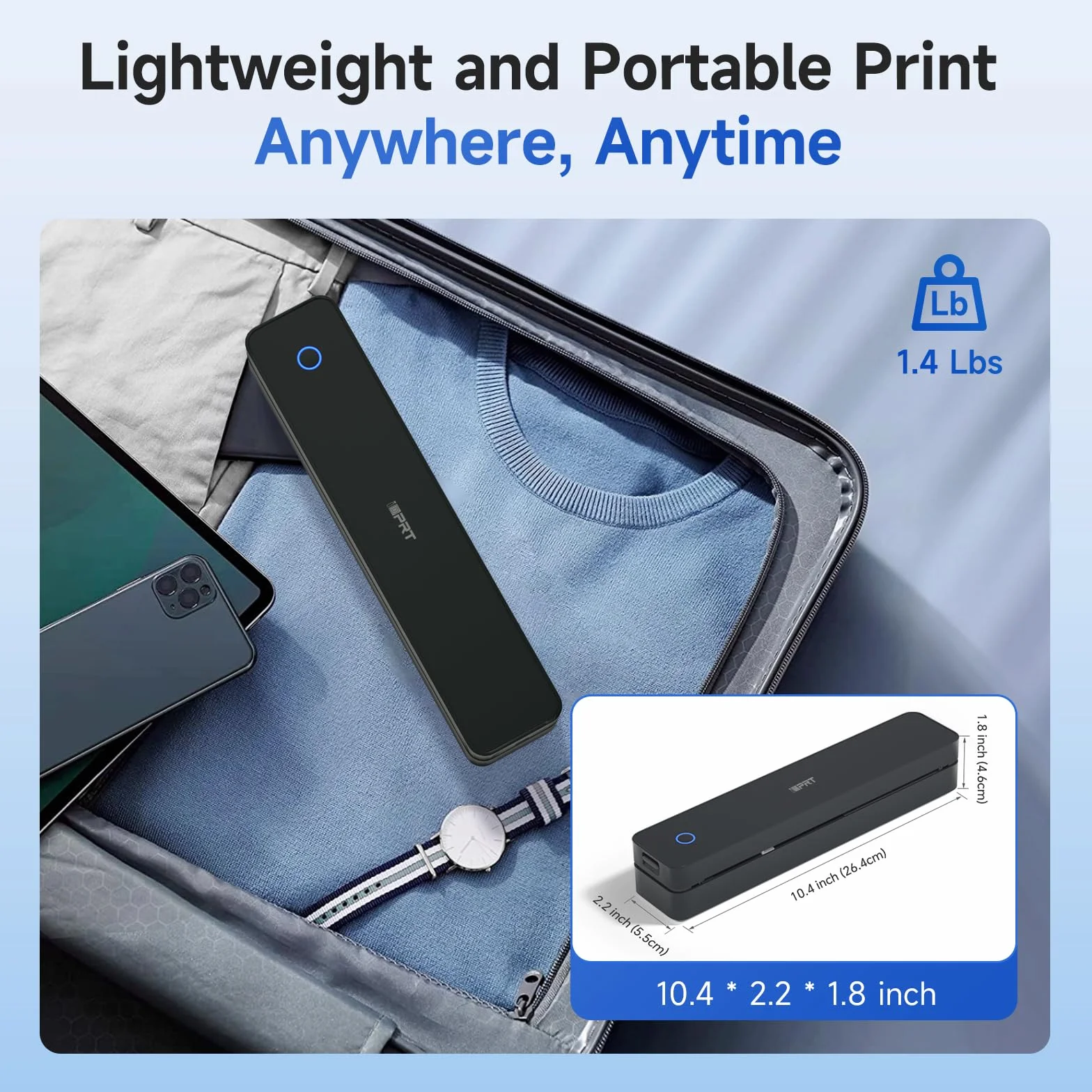 iDPRT Imprimante portable sans fil Bluetooth 21,6 x 27,9 cm compatible iOS Android ordinateur portable
