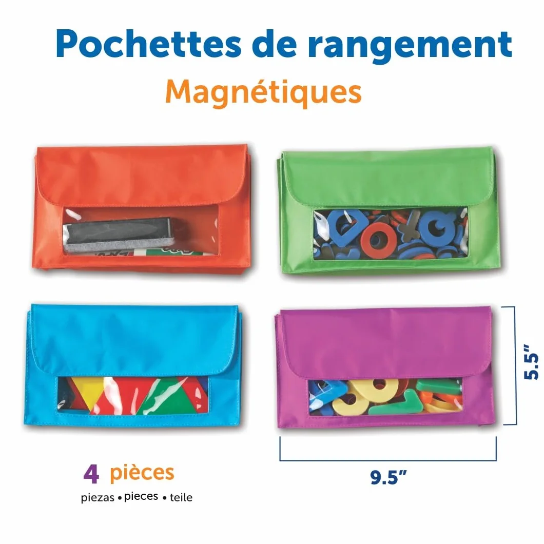 Learning Resources Pochettes de Rangement magnétiques Ensemble de 4 pour Tableau Blanc Surfaces métalliques