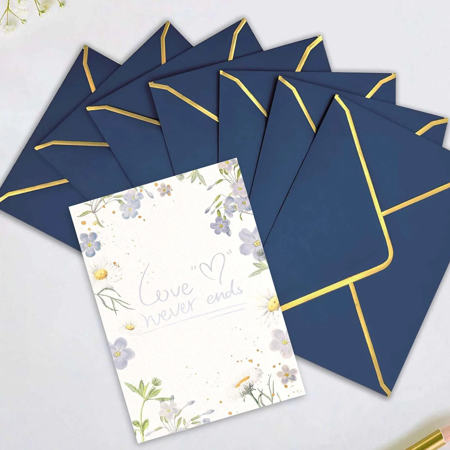 Enveloppes d'invitation deluxe en papier blanc 13,5 x 18,5 cm 50 pièces pour mariage anniversaire (bleu)