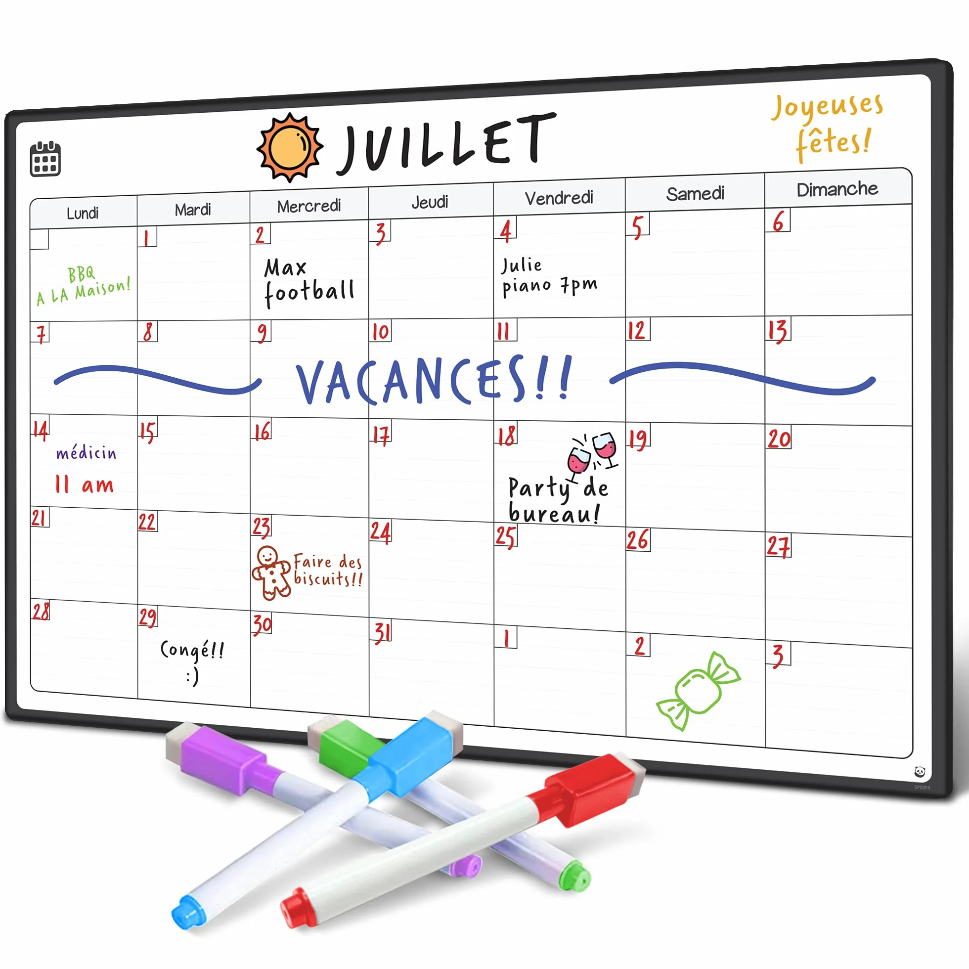 Smart Panda A3 Calendrier Magnétique Pour Frigo - Planifier Les Repas Familiaux, Listes De Courses - Tableau Aimanté Mensuel en Français