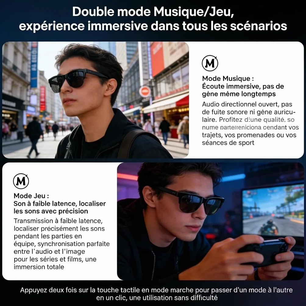 Lunettes Connectées Bluetooth IA Traduction Vocale Smart Glasses Appels Musique UV400 Hommes Femmes