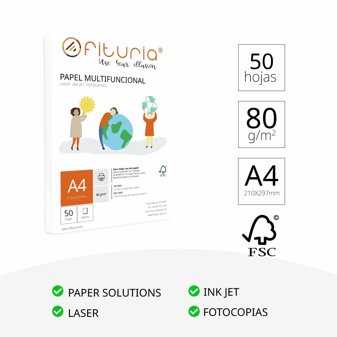OFITURIA Papier A4 80 g 50 feuilles blanches multifonction pour imprimantes laser