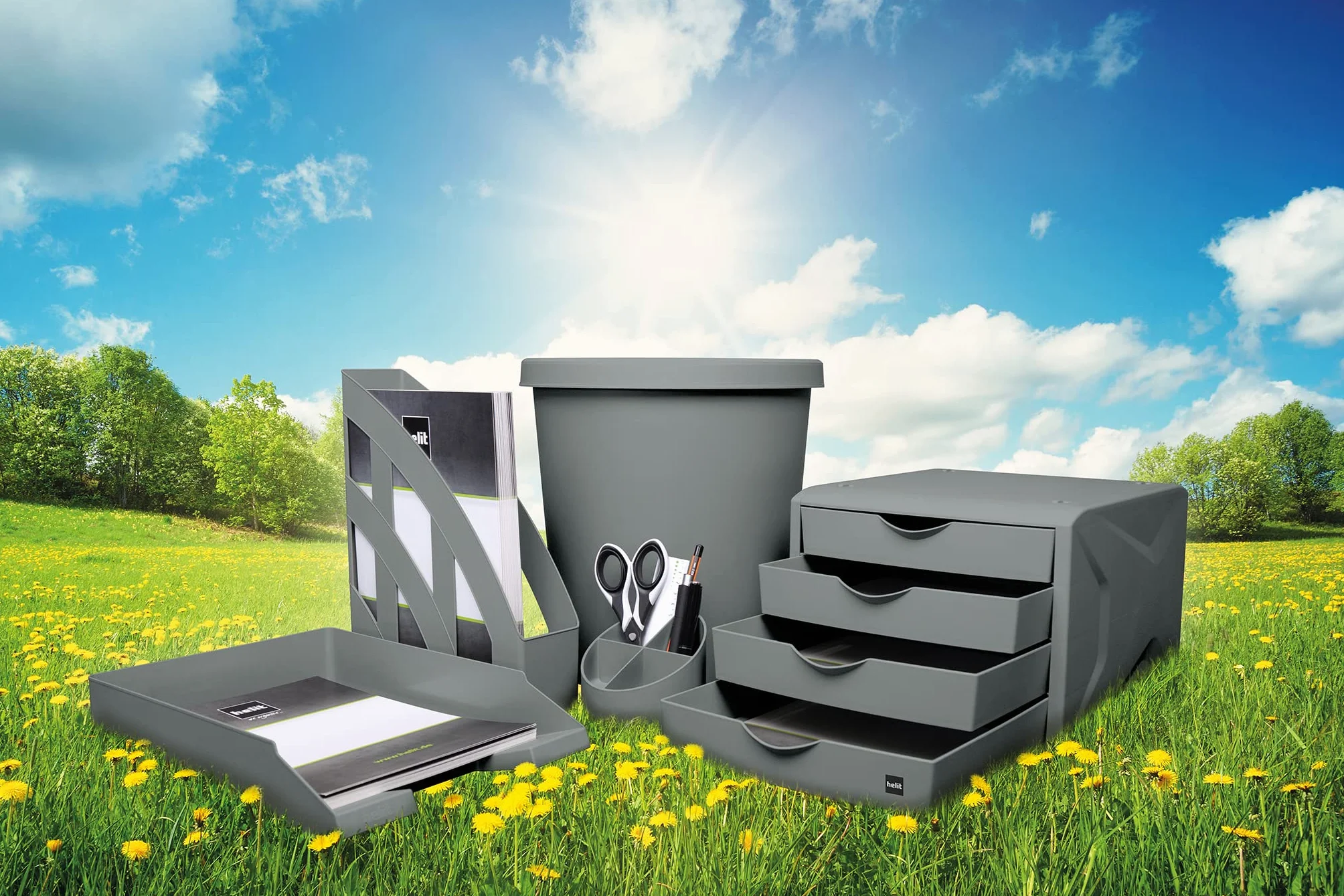 Helit Corbeille à courrier DIN A4-C4 plastique recyclé Ange Bleu gris clair 5 pièces