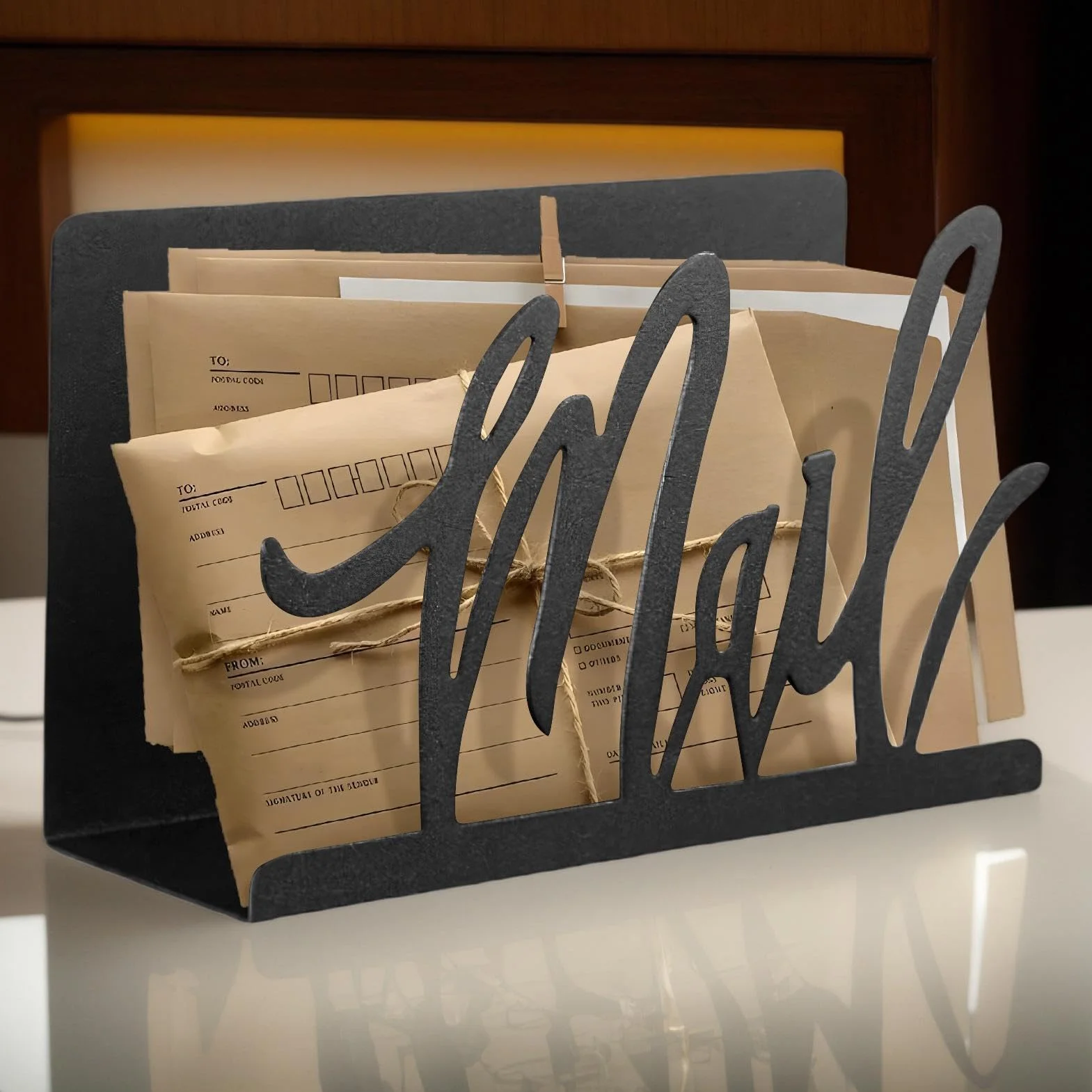 Organisateur de courrier métal noir pour maison, bureau, porte-lettres mural