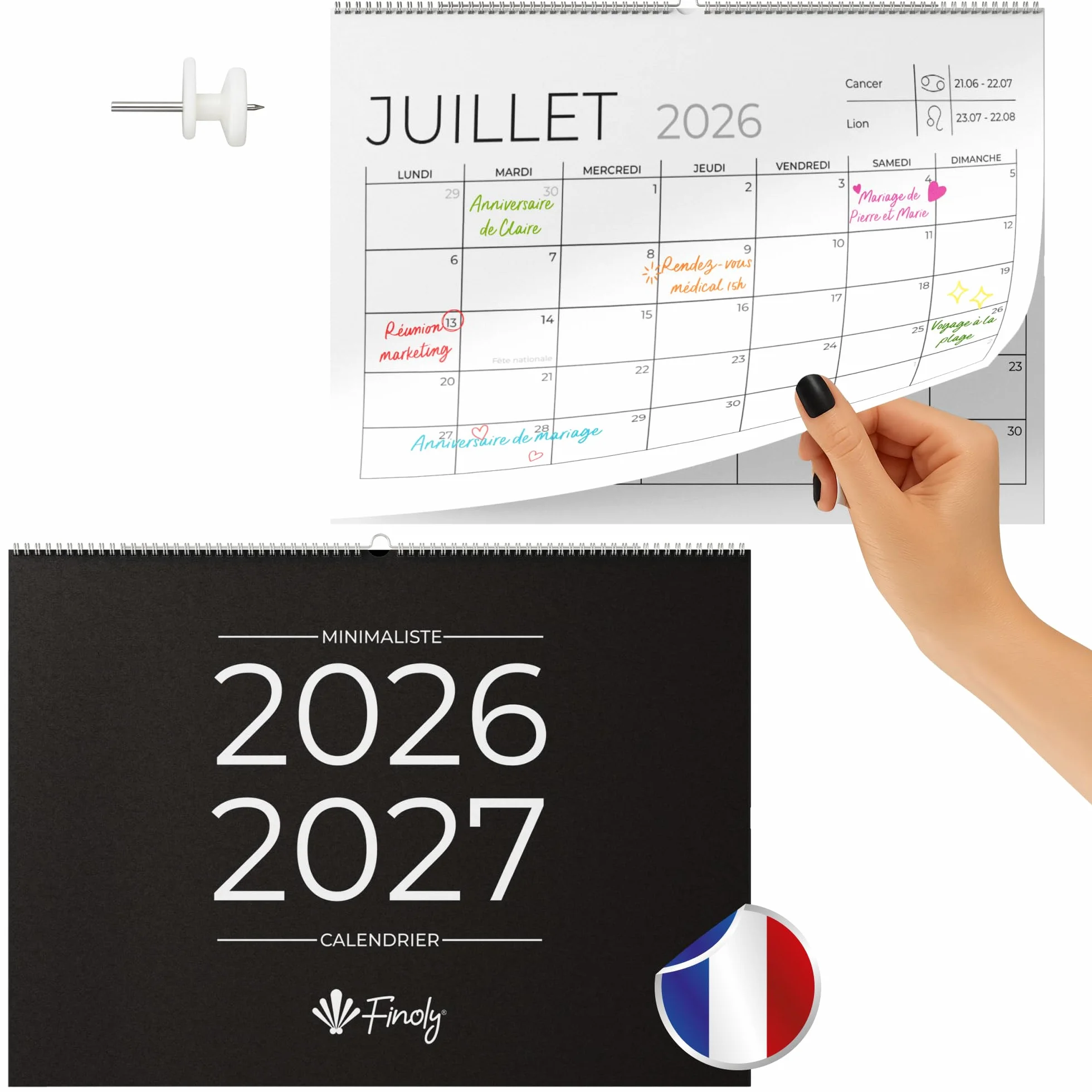 Calendrier Mural 2026 18 Mois Janvier 2026 Juin 2027 en Français 30x21 cm