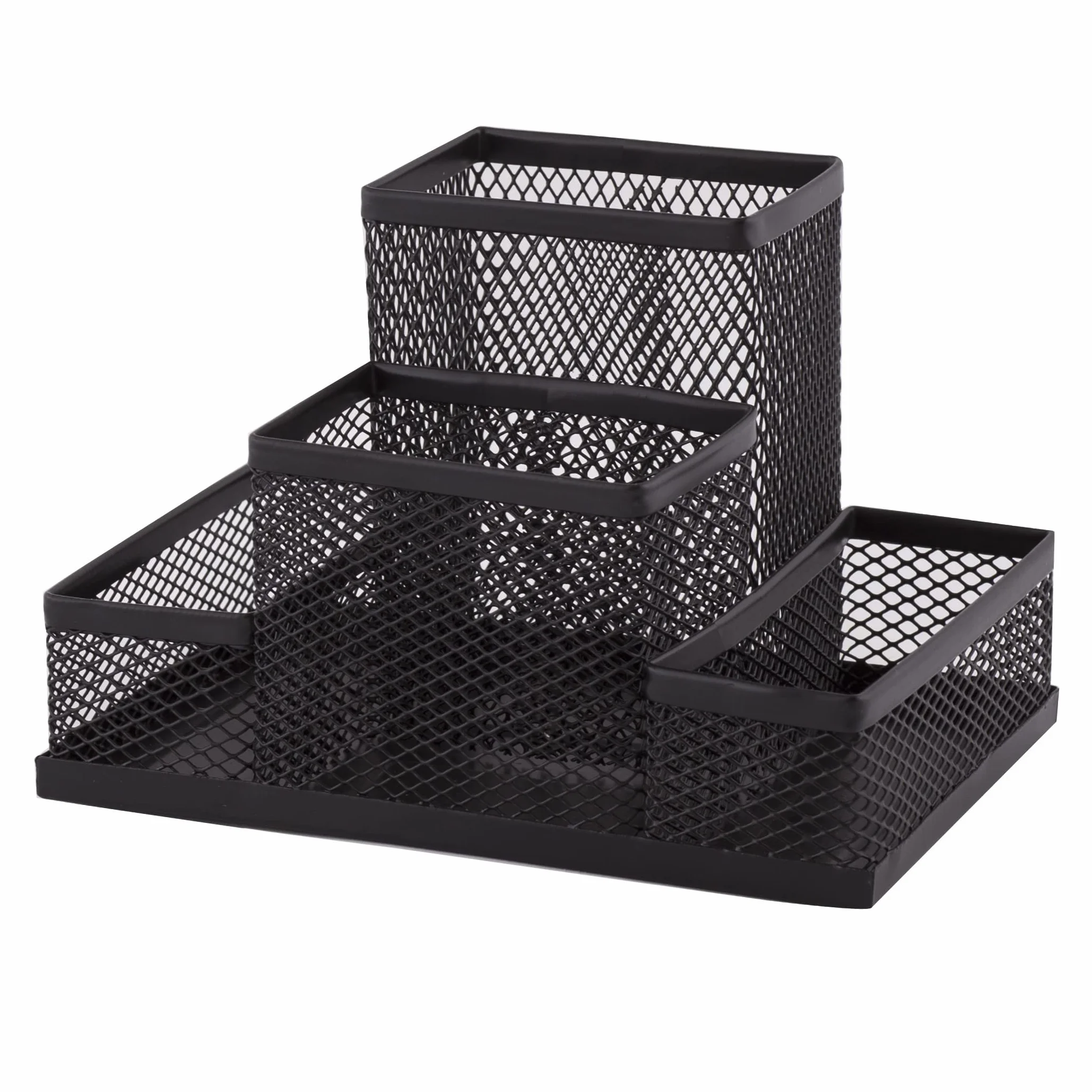 D.RECT Organiseur de Bureau Métal 103x154x103 mm Noir Pot à Crayons Porte-notes Rangement