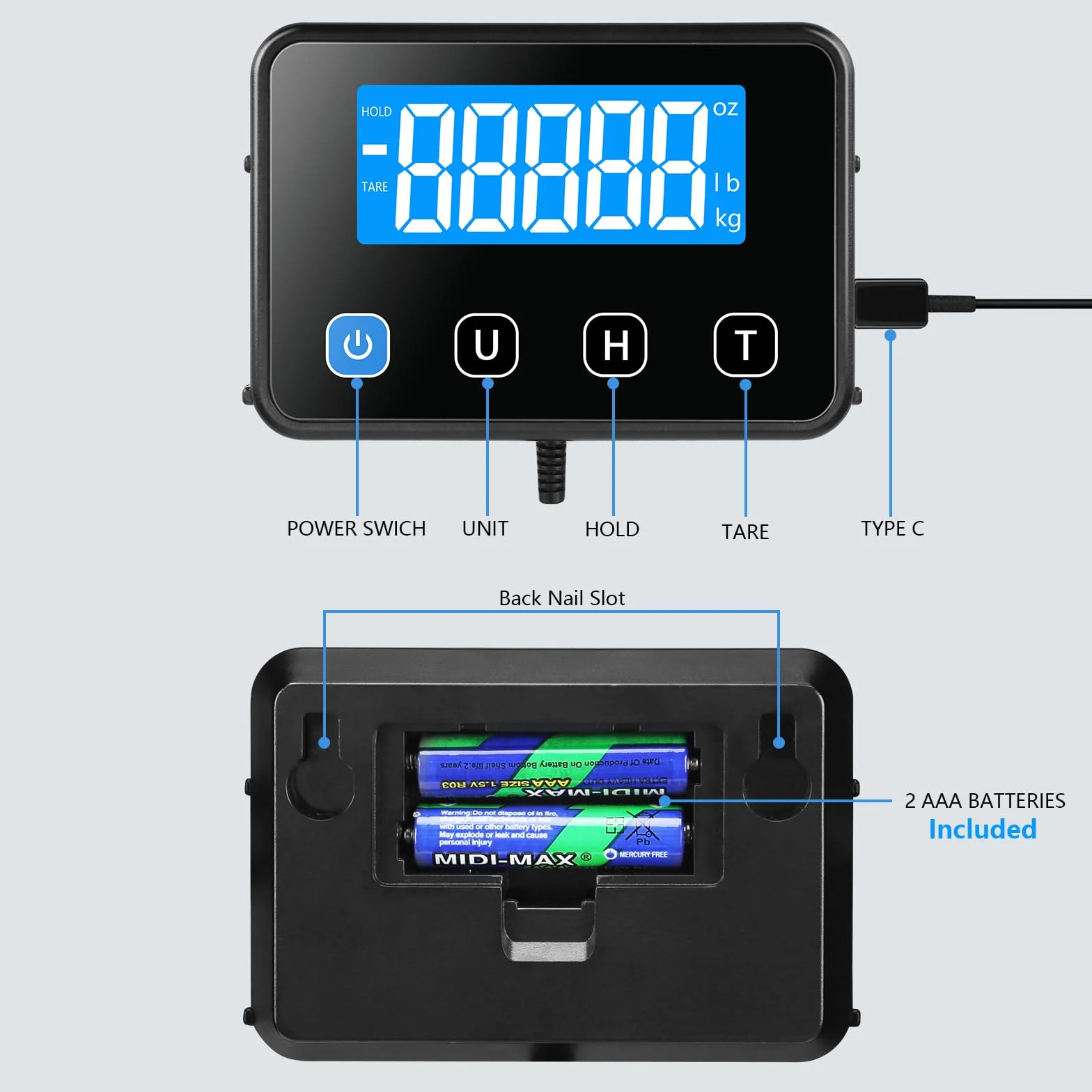 Balance d'expédition numérique 200kg/440lb acier inoxydable précision 10g avec Hold et Tare affichage LCD