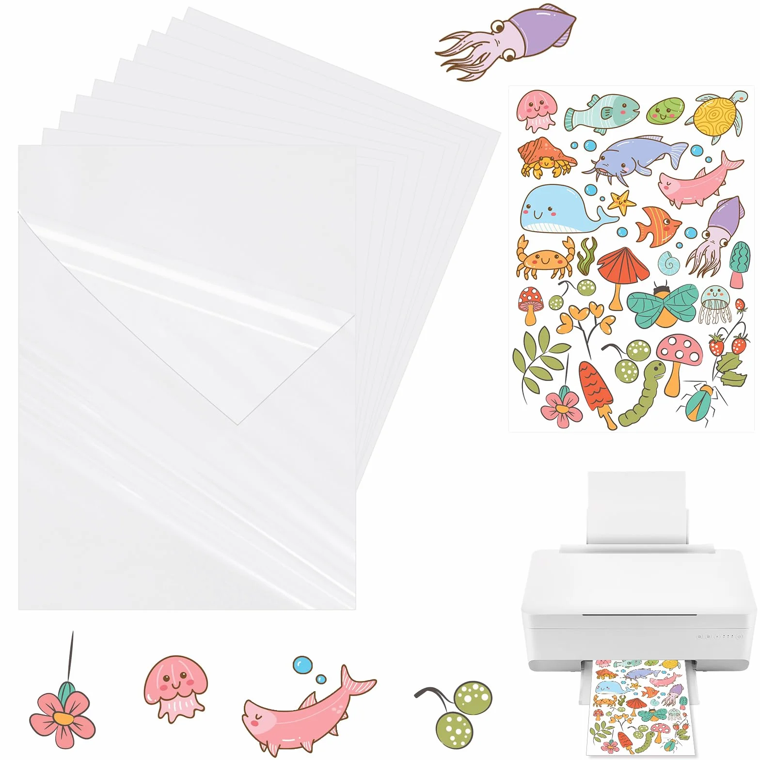 Papier Autocollant Imprimante A4 30 Feuilles Film Transparent Vinyle Étiquette Adhésif Imprimable pour Jet d'Encre (21 x 29.7 cm)