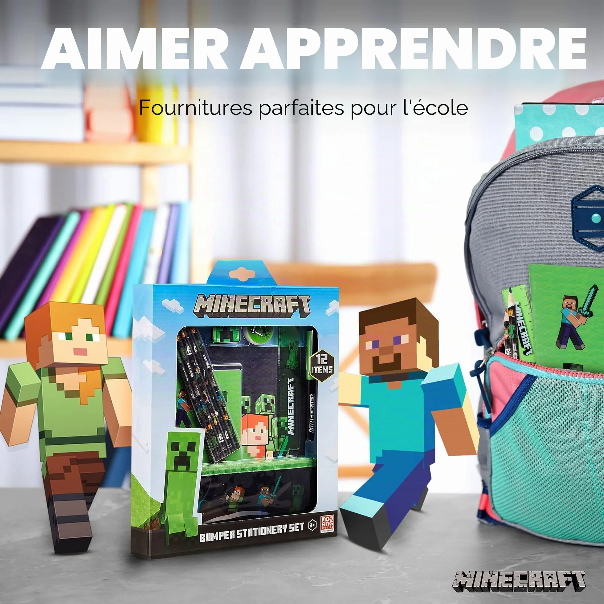 Minecraft Kit de Fournitures Scolaires Enfant avec Trousse et Papeterie