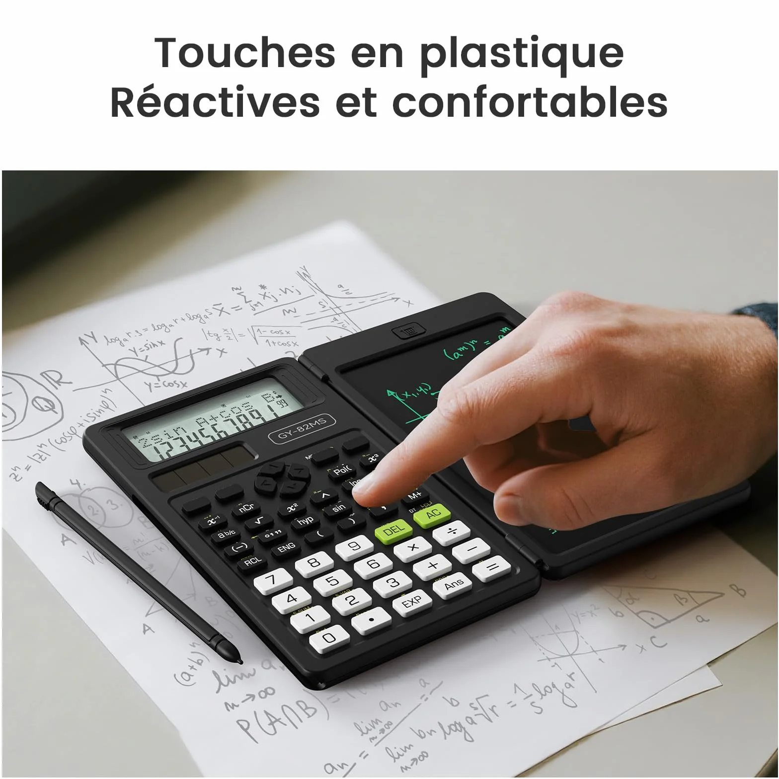 NEWYES Calculatrice Scientifique 82MS 240 Fonctions Tablette d'Écriture Stylo Inclus 2 Lignes Noir