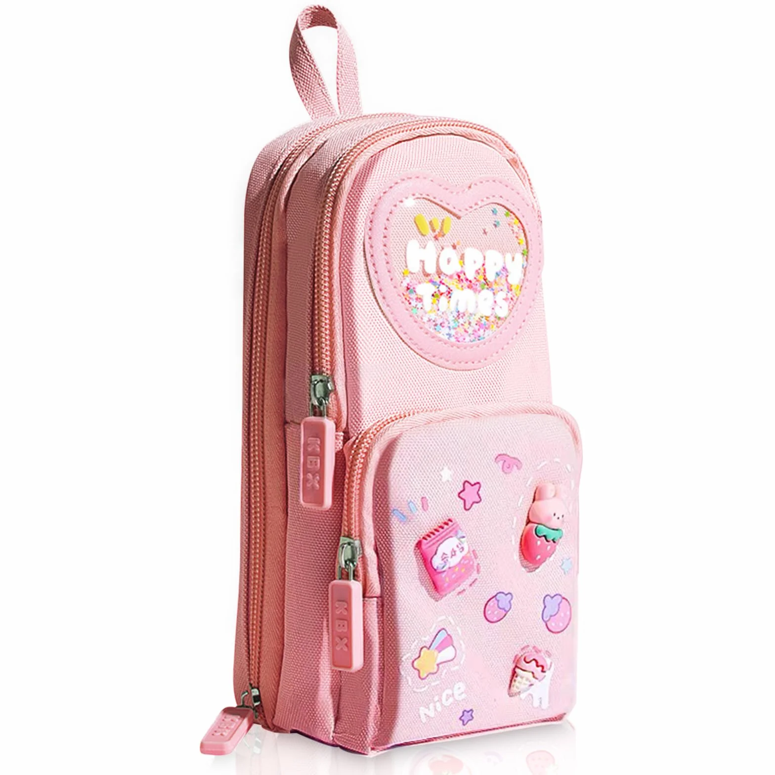 Trousse Crayon Cartoon Motif Big Capacity Pencil Case 3 Compartiments pour Étudiants Enfants Filles Garçons École Bureau (Rose)