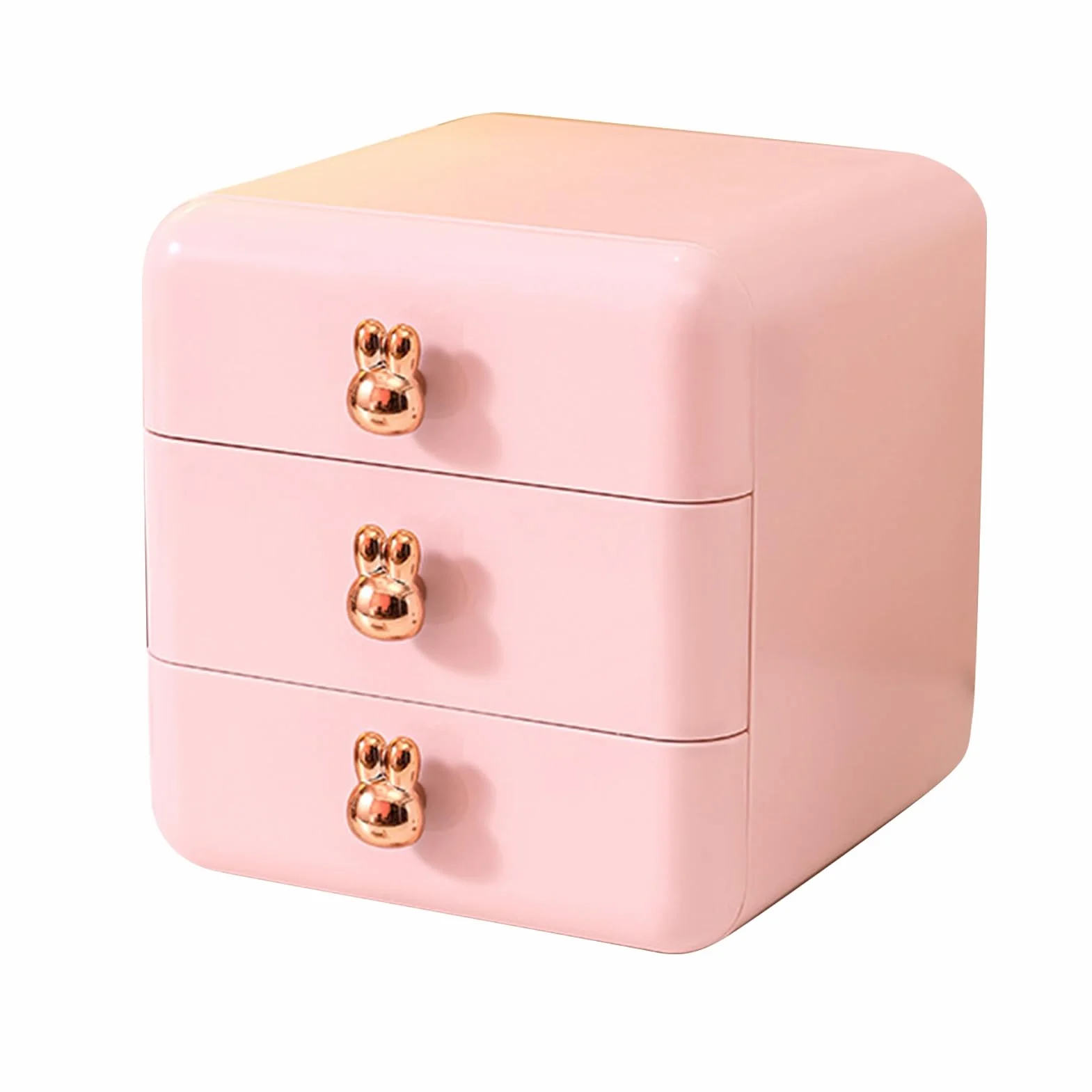 Boîte de Rangement à Tiroir Plastique 3 Couches Rose pour Bureau