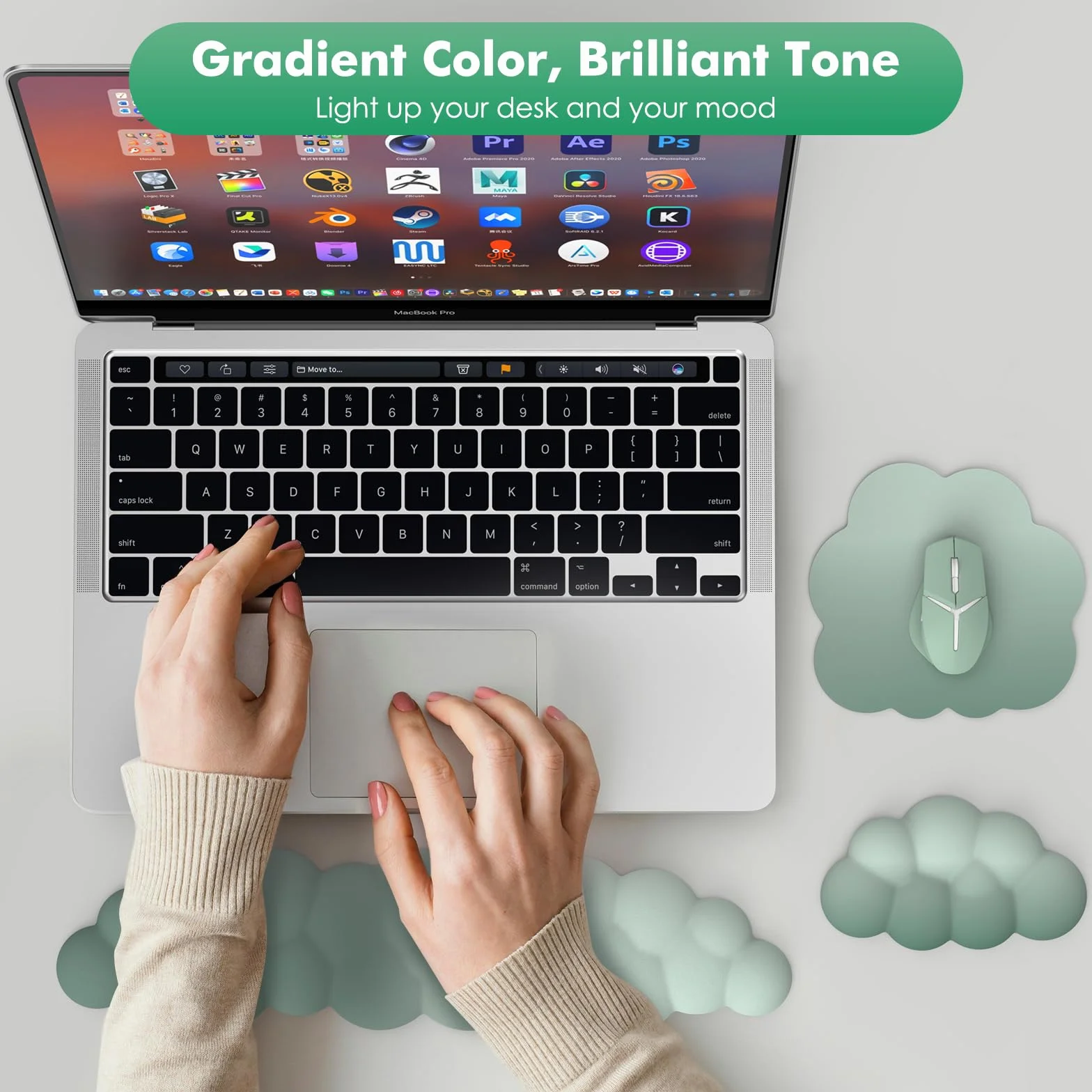 MoKo Repose-Poignets Ergonomique en Nuage pour Clavier et Souris, Polyester Durable, Vert