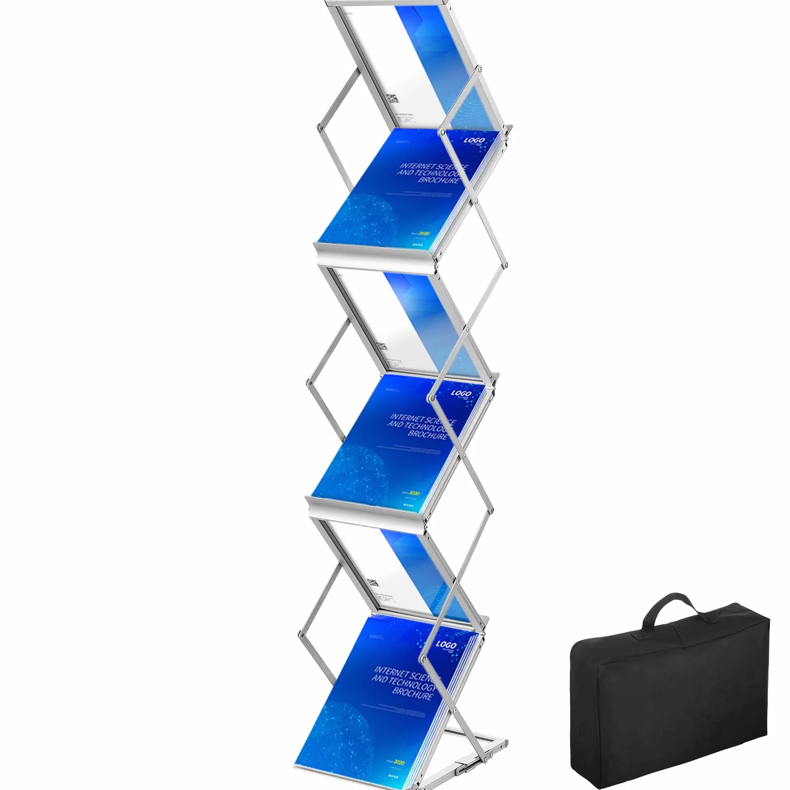 VEVOR Présentoir à Brochures en Alliage Aluminium Pliable 6 Compartiments A4 Portable 26x36x152 cm
