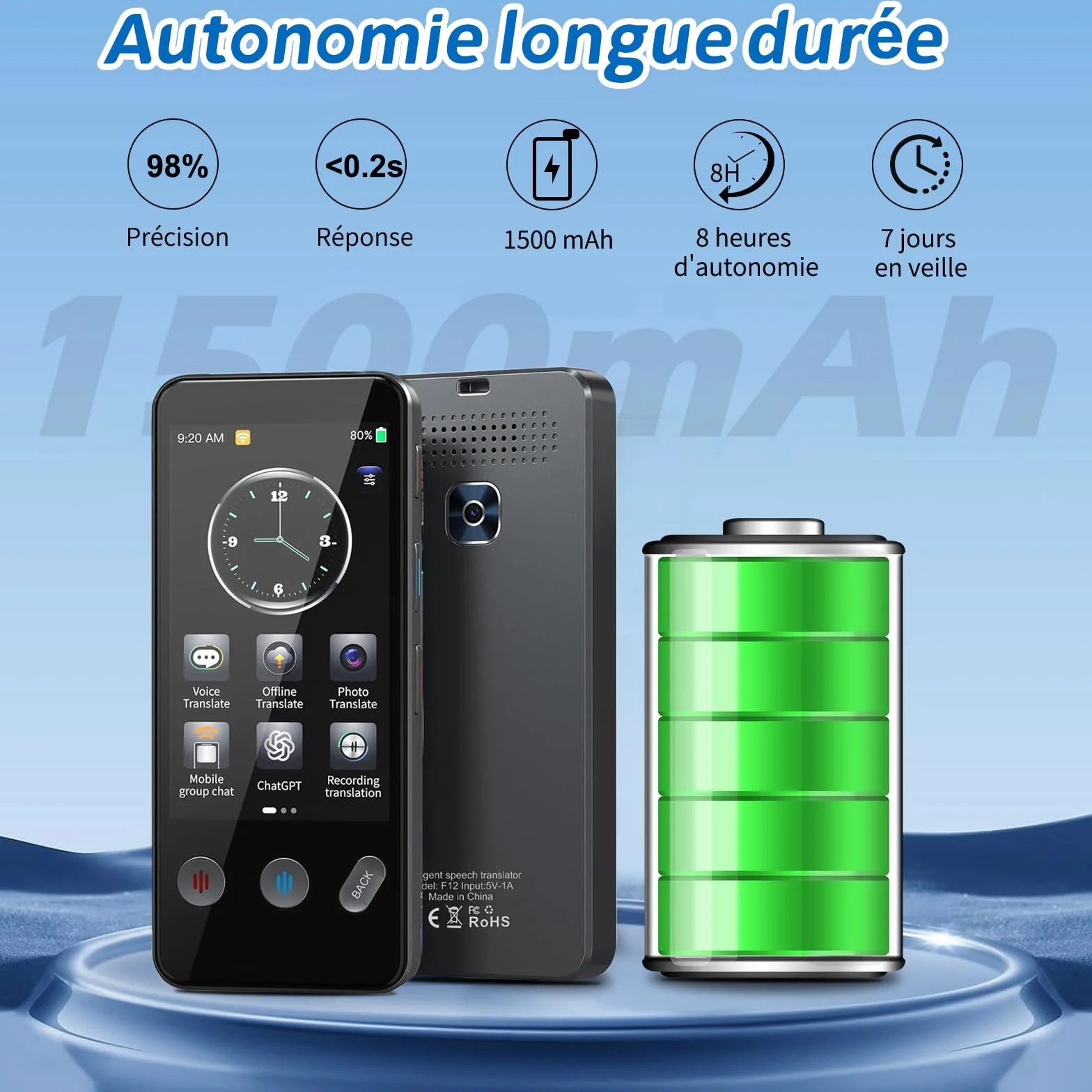 Traducteur AI Intelligent 143 Langues, Traduction Hors Ligne et Bidirectionnelle Instantanée, Cadeaux Voyage