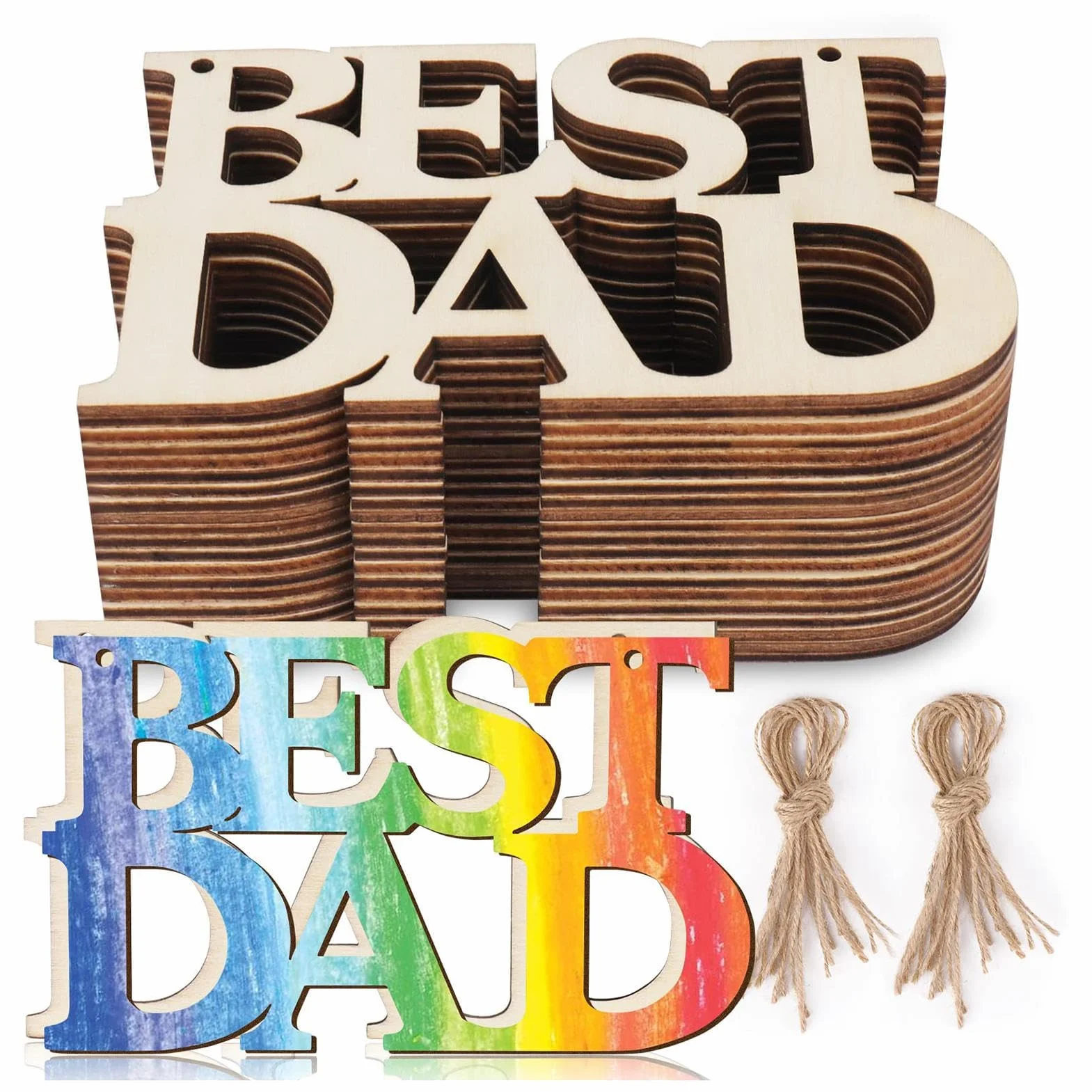 Découpes en bois brut pour la fête des pères - Étiquettes lettres DIY - 10 pièces ornements créatifs