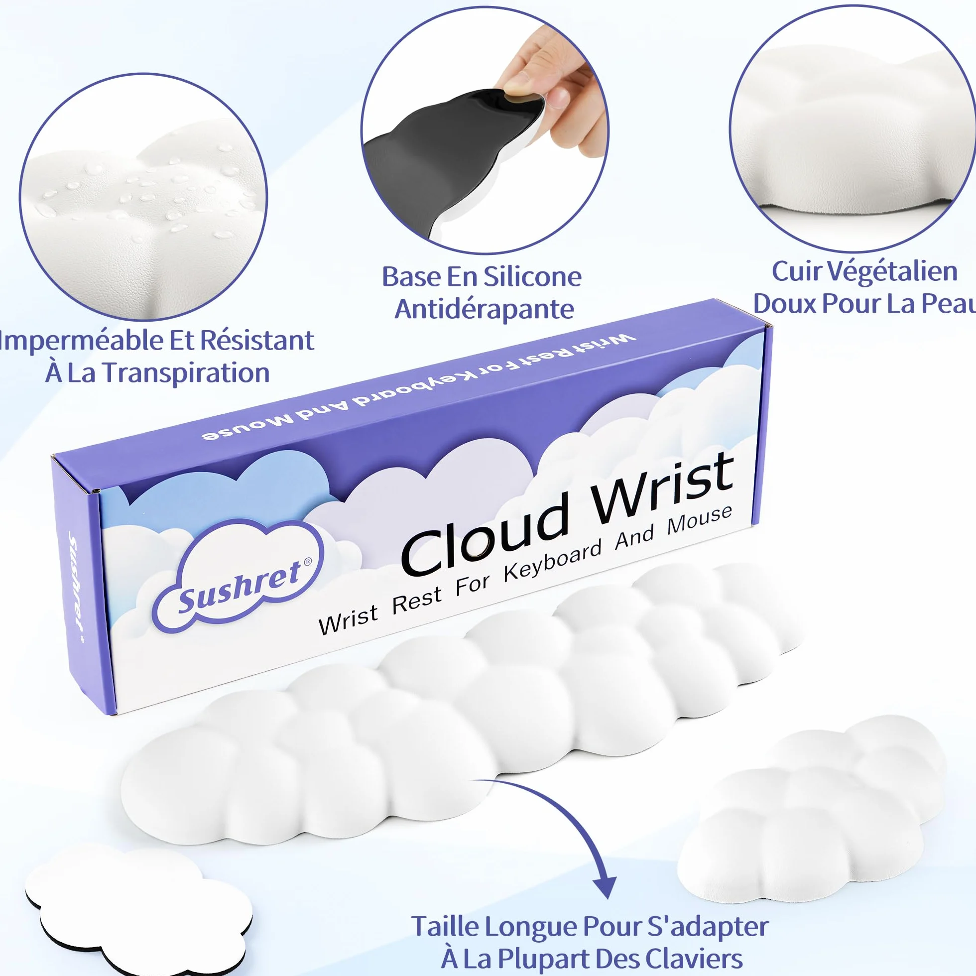Repose-poignet ergonomique en forme de nuage pour clavier et souris, mousse à mémoire de forme, cuir synthétique