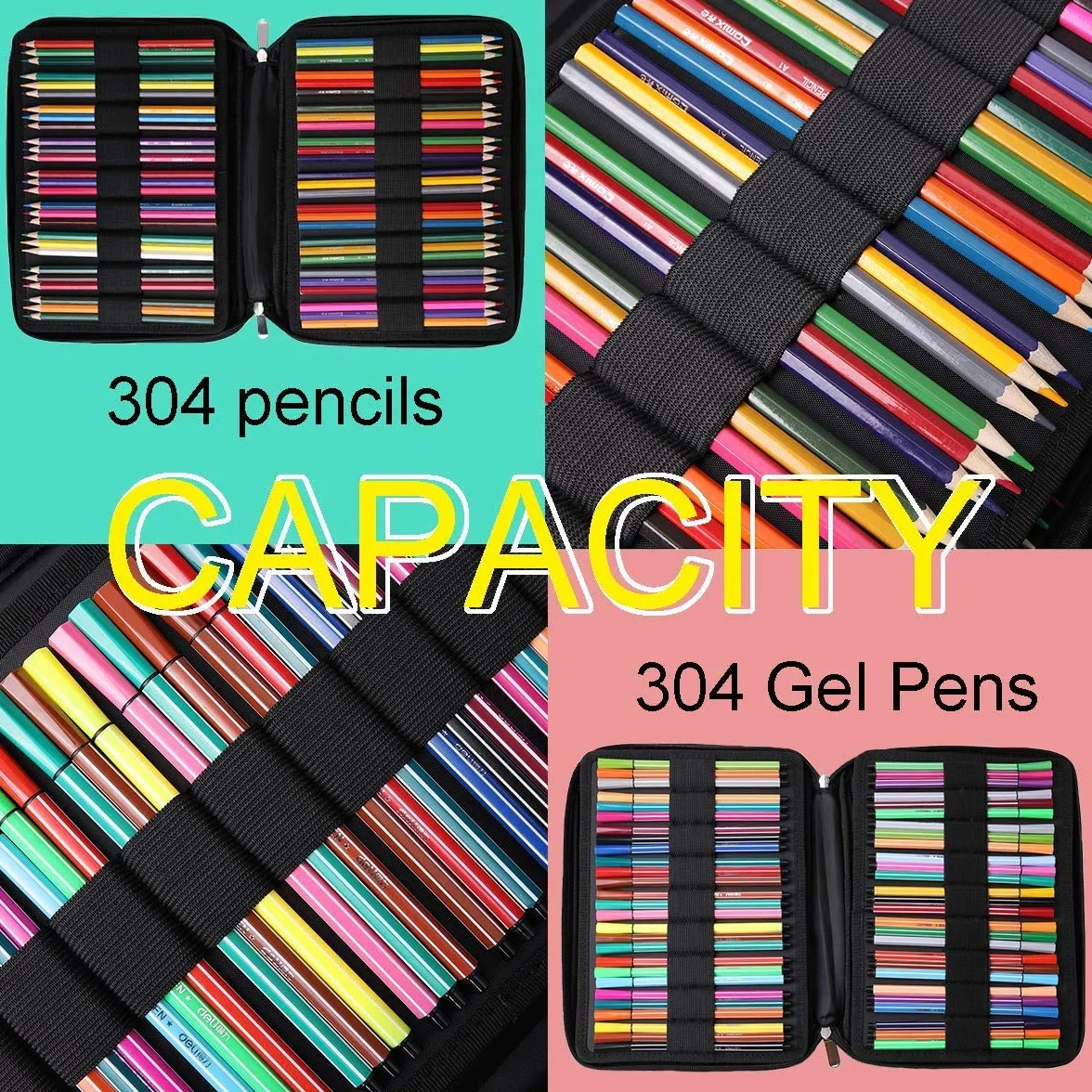 JAKAGO Trousse de Rangement 304 Crayons 100 Emplacements 4 Compartiments Grande Capacité