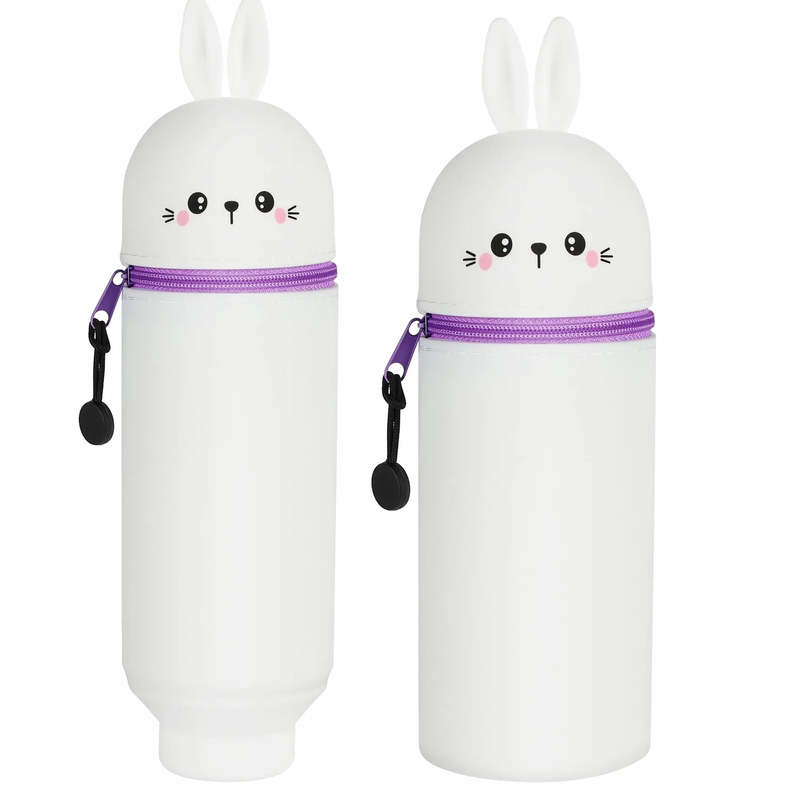 Trousse Ecole Télescopique Silicone Kawaii avec Fermeture Eclair Lapin Blanc 25x6.8cm