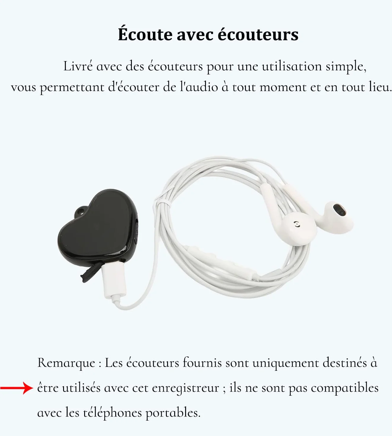 Mini Enregistreur Vocal 16G avec Activation Vocale Micro Dictaphone Numérique Écouteurs Pendentif