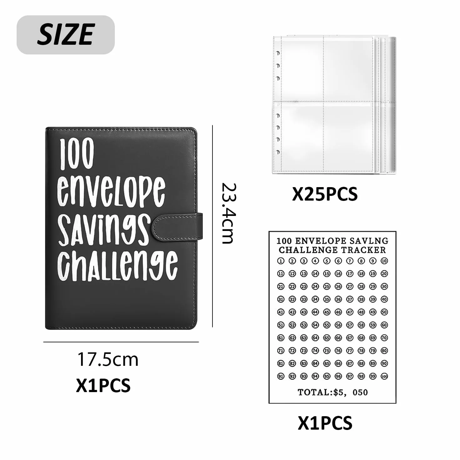 Classeur noir A5 25 feuilles carré grille livre conservation photo budget gestion argent