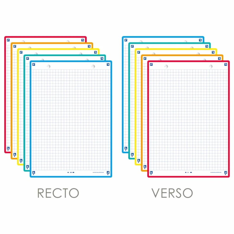OXFORD Lot de 50 Fiches bristol A5 petits carreaux Recto/Verso Couleurs Assorties