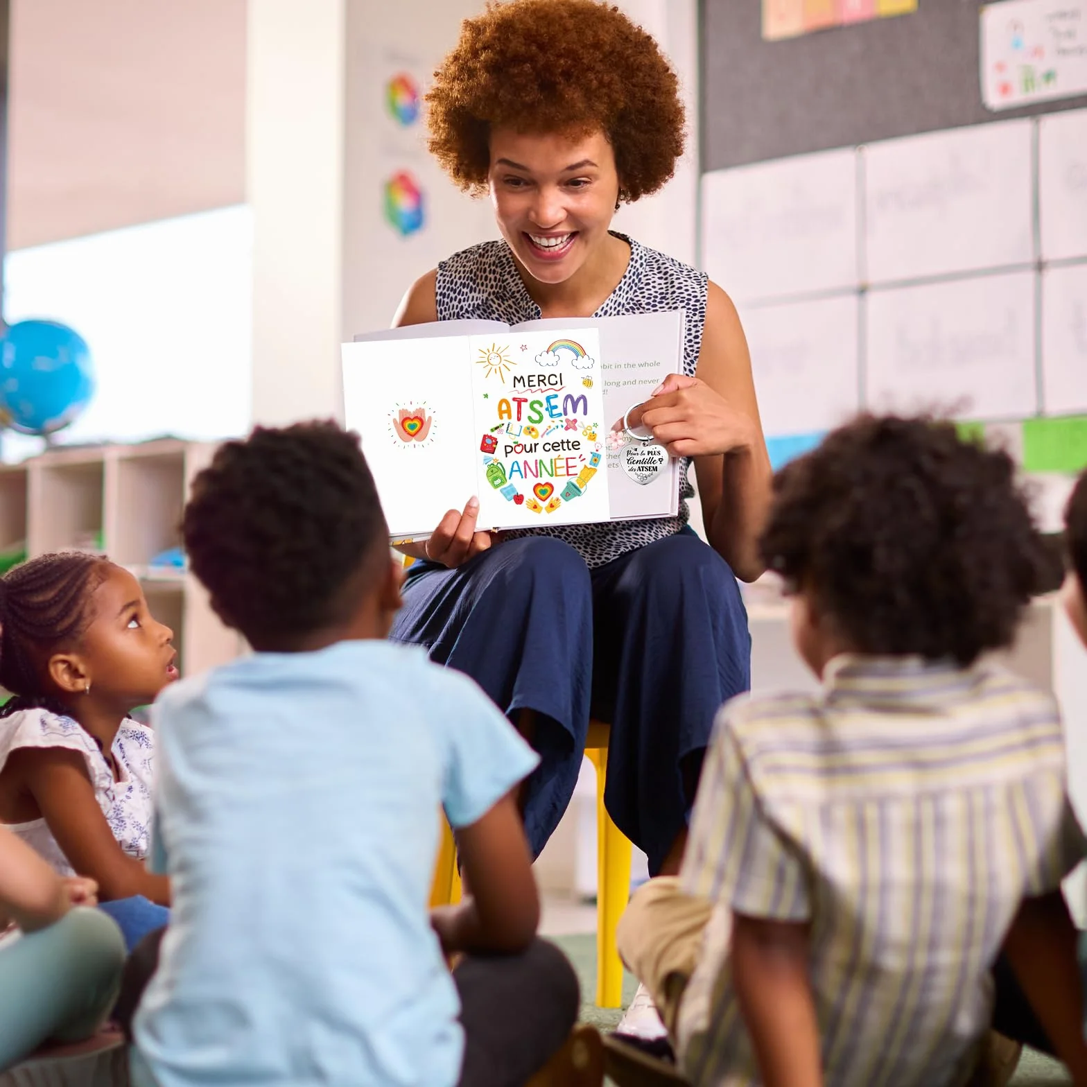 Carte Merci ATSEM Fin d'Année avec Enveloppe Porte-Clé Cadeau Maternelle