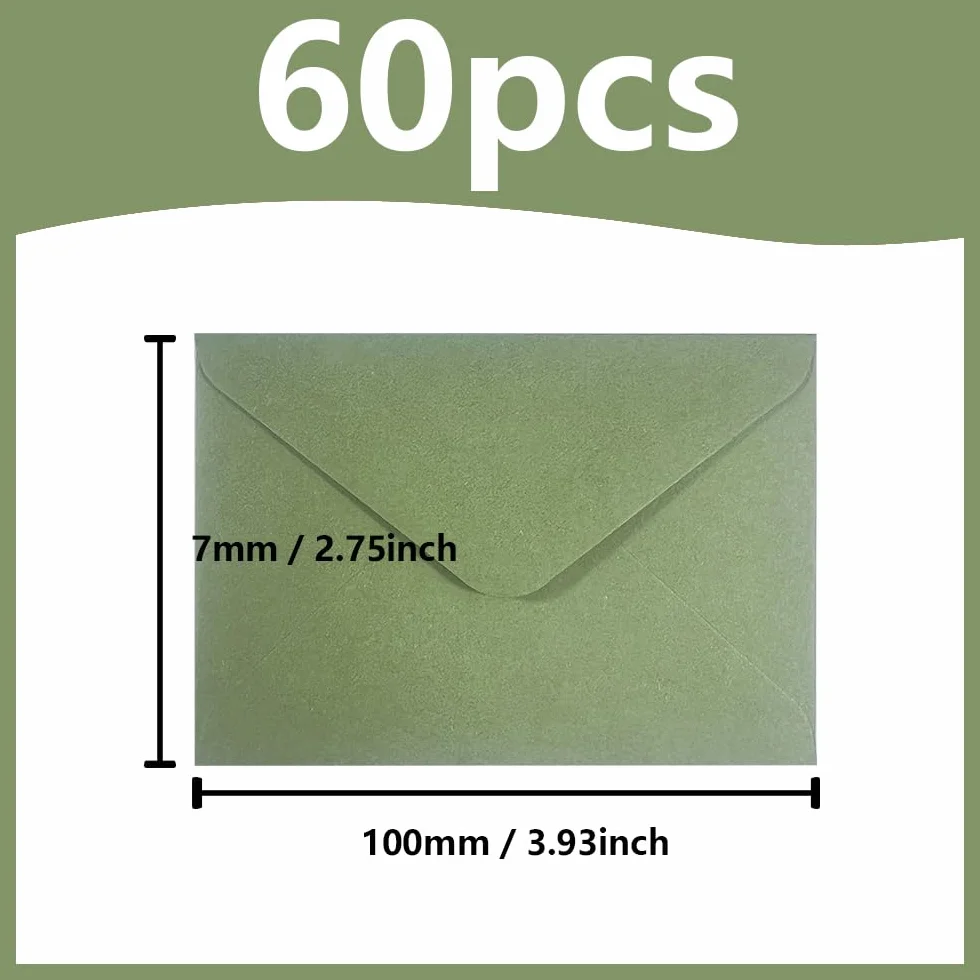 Enveloppes Cadeau Vertes 70 x 100 mm, Lot de 60 pour Mariage et Emballage de Cadeaux