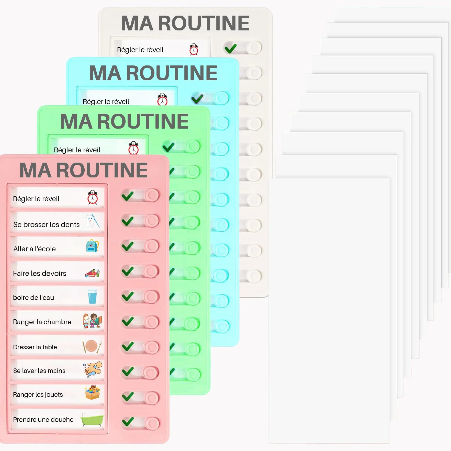 Tableau Routine Enfant Liste Planning To Do List avec 10 Cartes de Contrôle DIY pour Planification d'apprentissage Tâches Ménagères